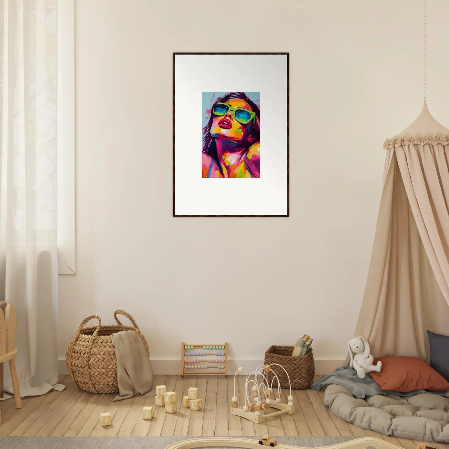 Framed wall art of a person in sunglasses from Sunkissed Chromatic Sanctuary