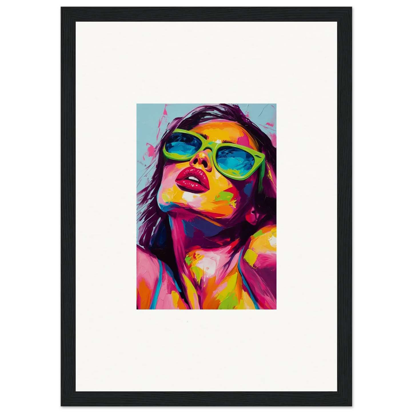 Colorful pop art portrait with sunglasses for vibrant room decor in Chromatic Sanctuary