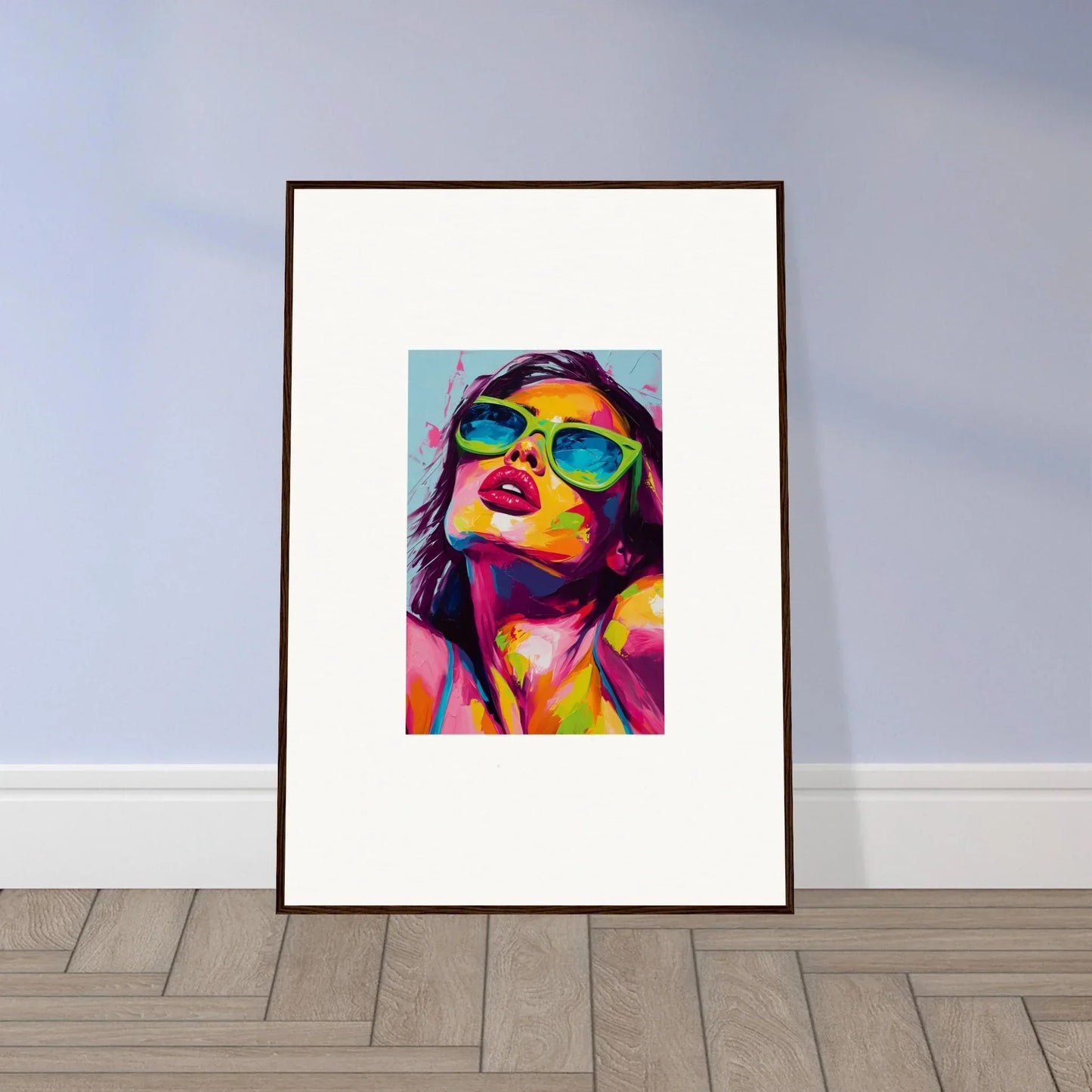 Framed wall art of a colorful pop art portrait for a vibrant chromatic sanctuary