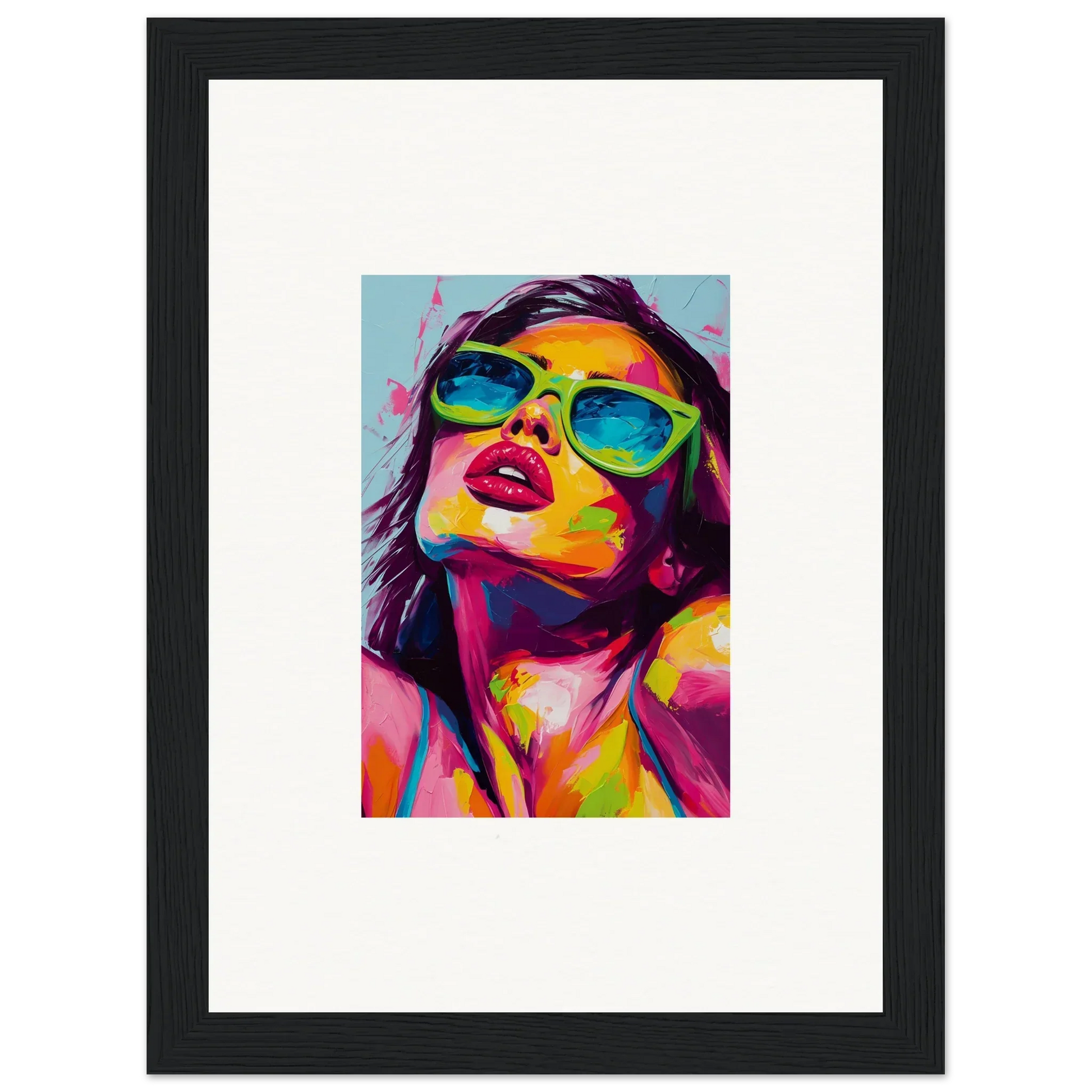 Colorful pop art portrait in sunglasses for Chromatic Sanctuary wall art decor