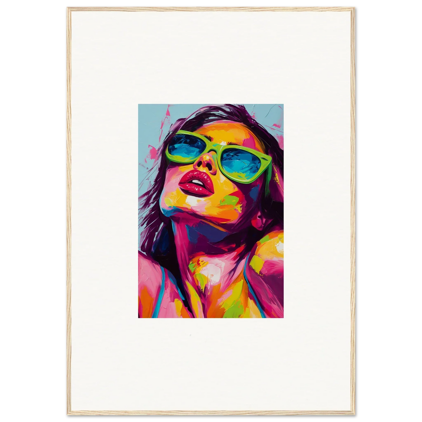 Vibrant pop art portrait with sunglasses for Chromatic Sanctuary room decor