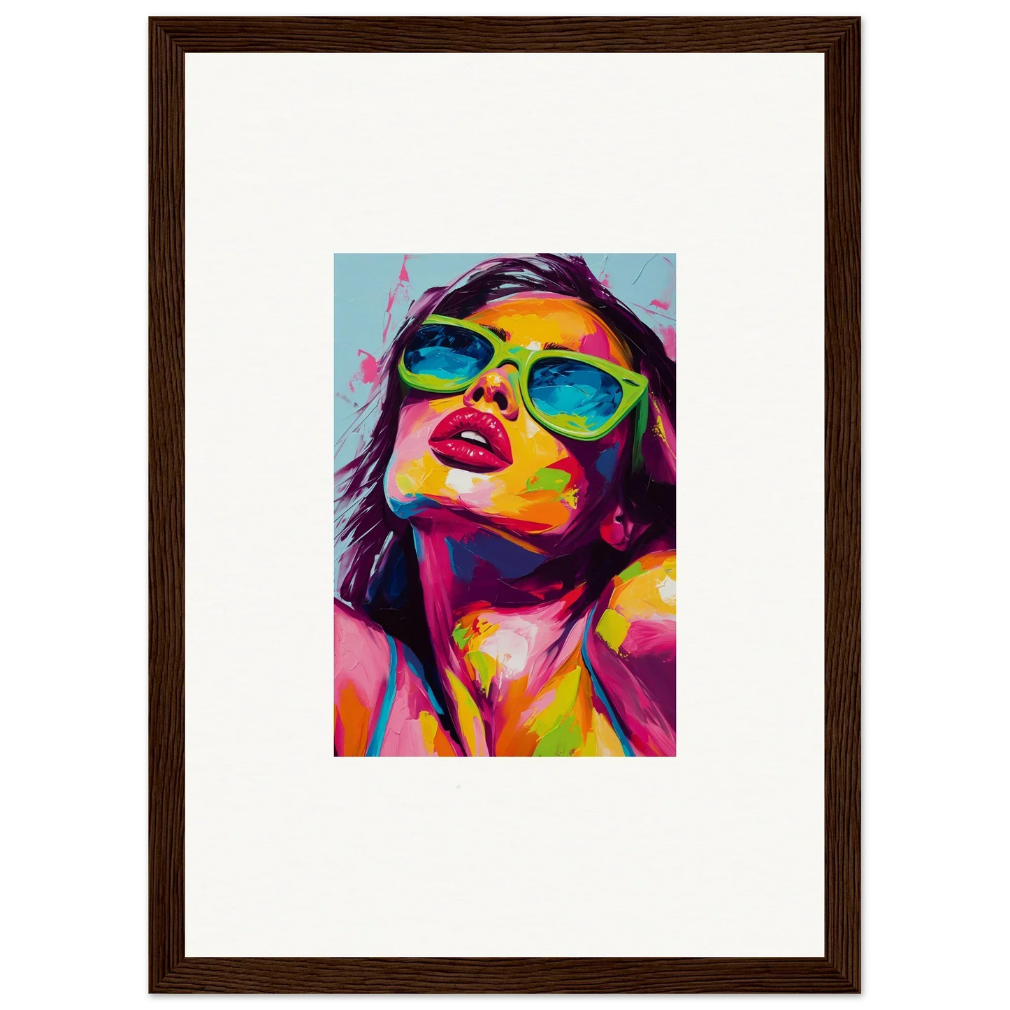 Colorful pop art portrait in sunglasses, perfect for chromatic sanctuary room decor