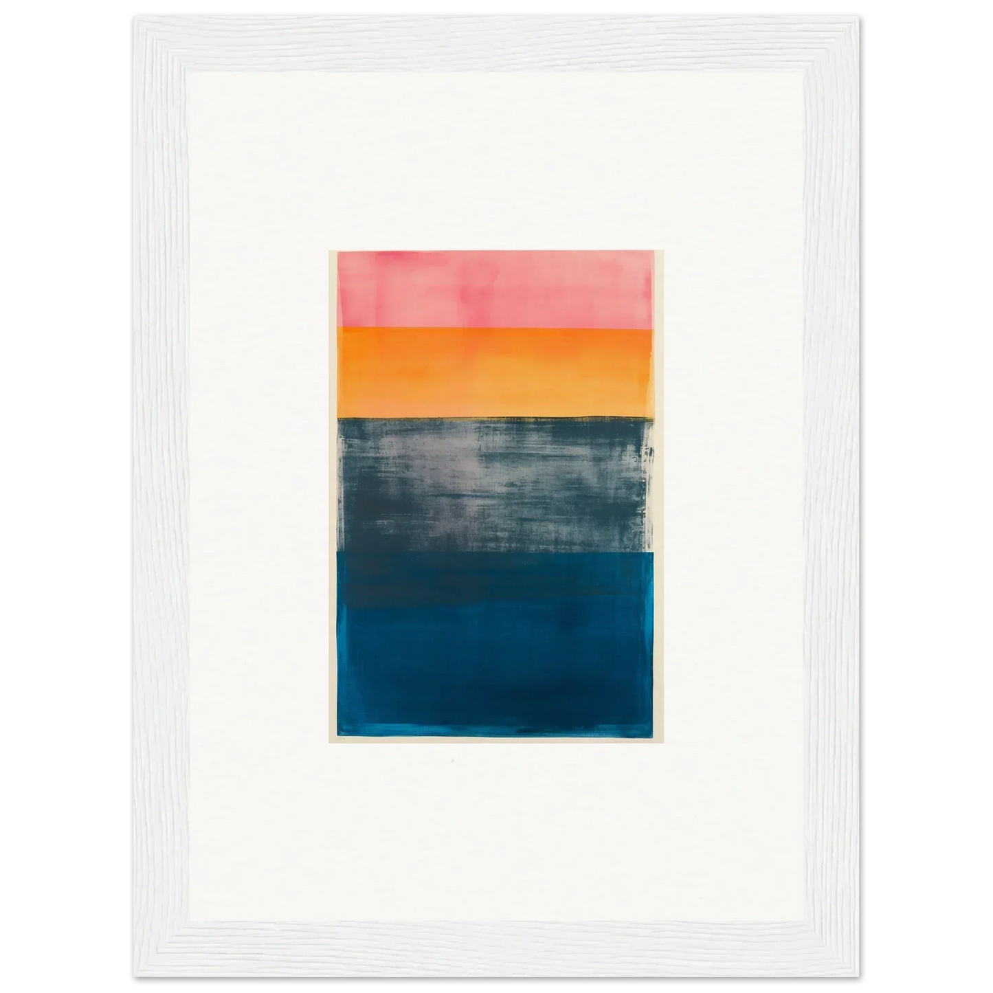 Abstract canvas print with pink, orange, gray, and blue frequencies for cool room decoration