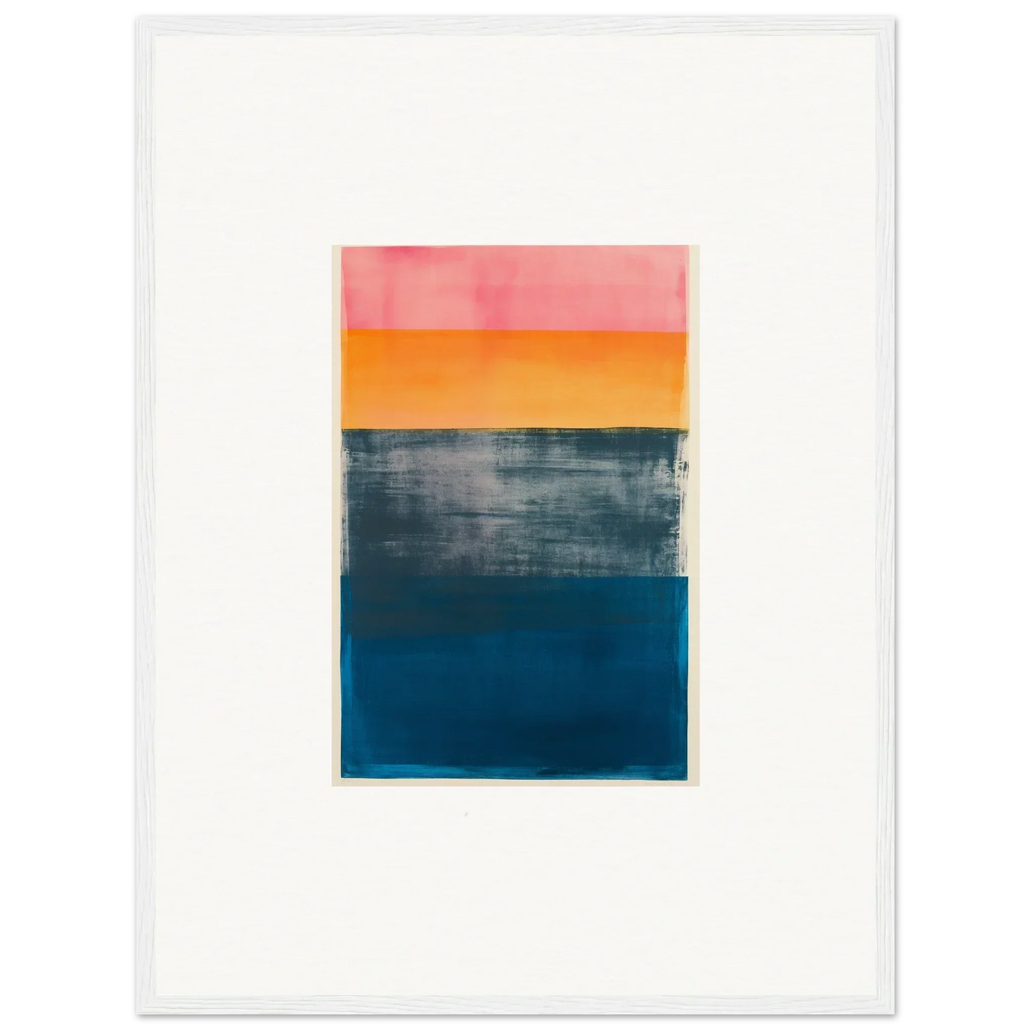 Abstract painting with blue frequencies in pink, orange, and gray for room decoration