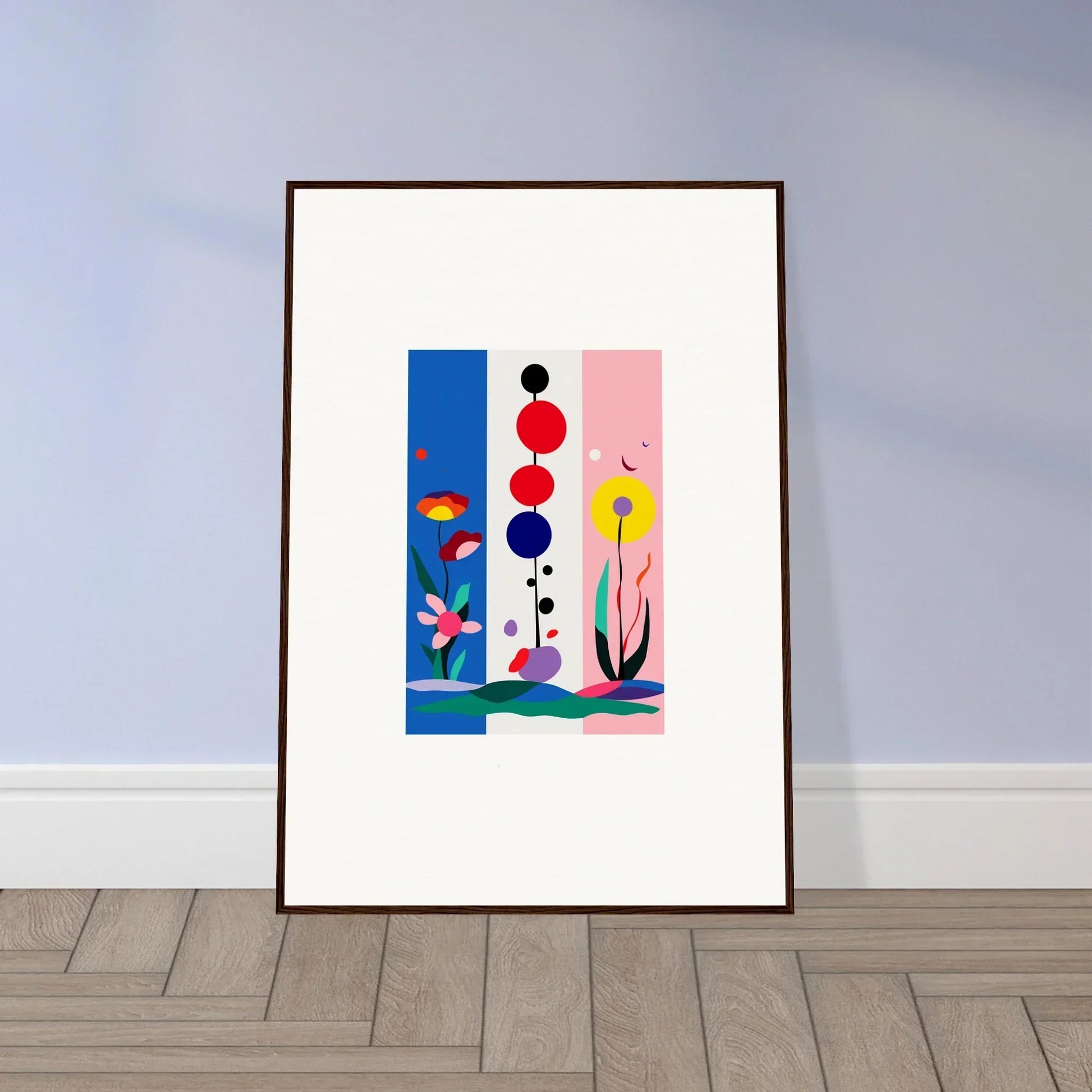 Framed canvas print of Fleur Fantaisie with colorful geometric shapes for room decoration