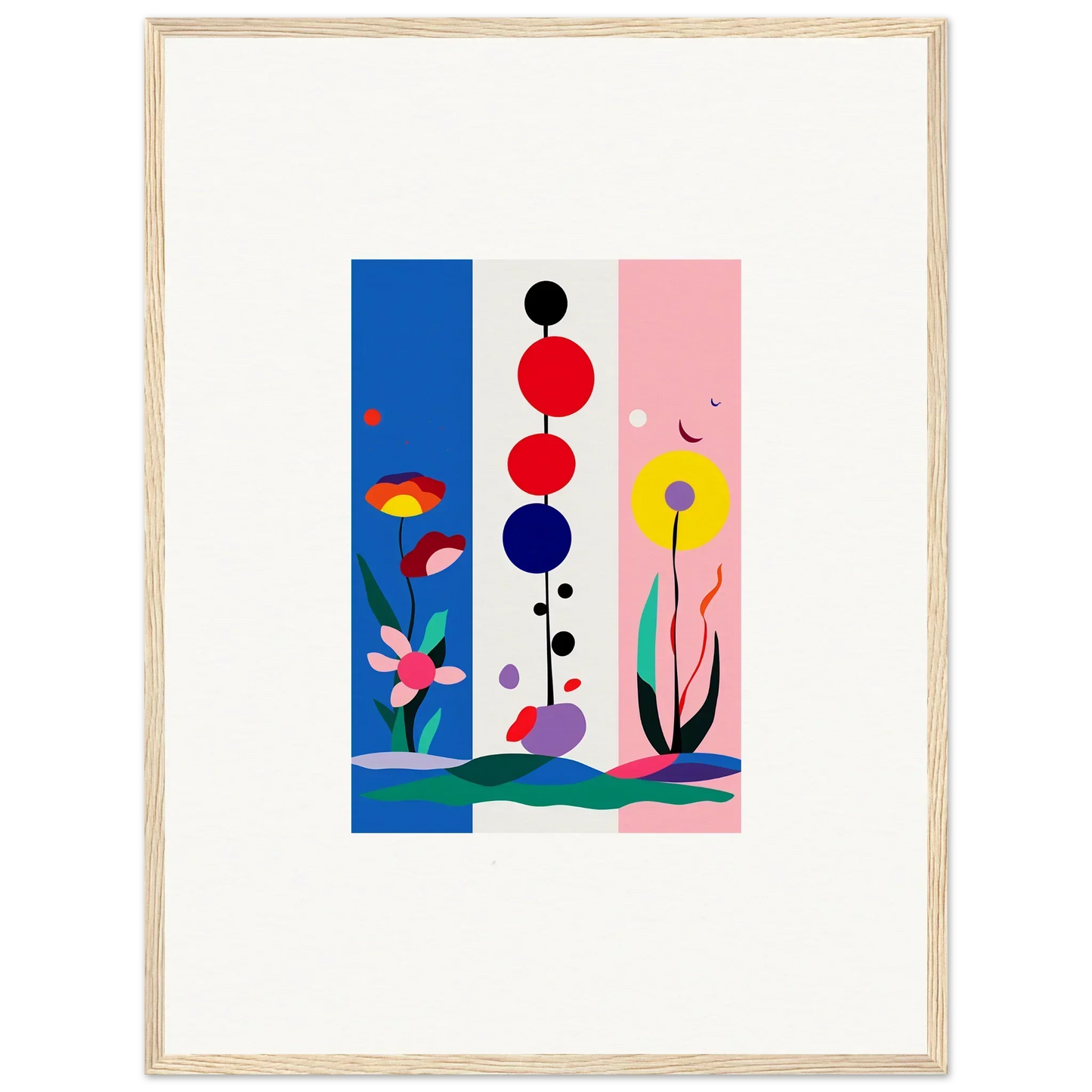 Colorful Abstract Art Canvas Print with Geometric and Floral Elements for Room Decoration