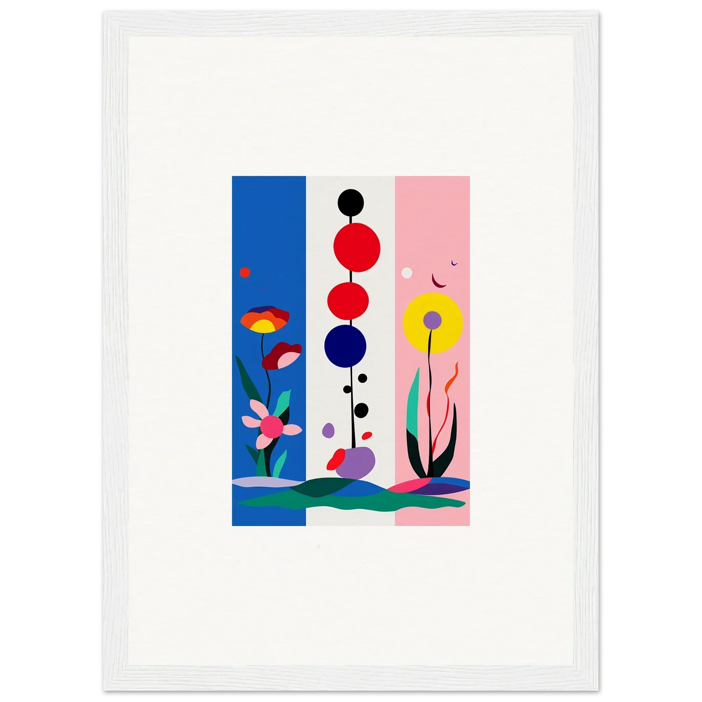 Colorful abstract canvas print of Fleur Fantaisie with geometric shapes and flowers