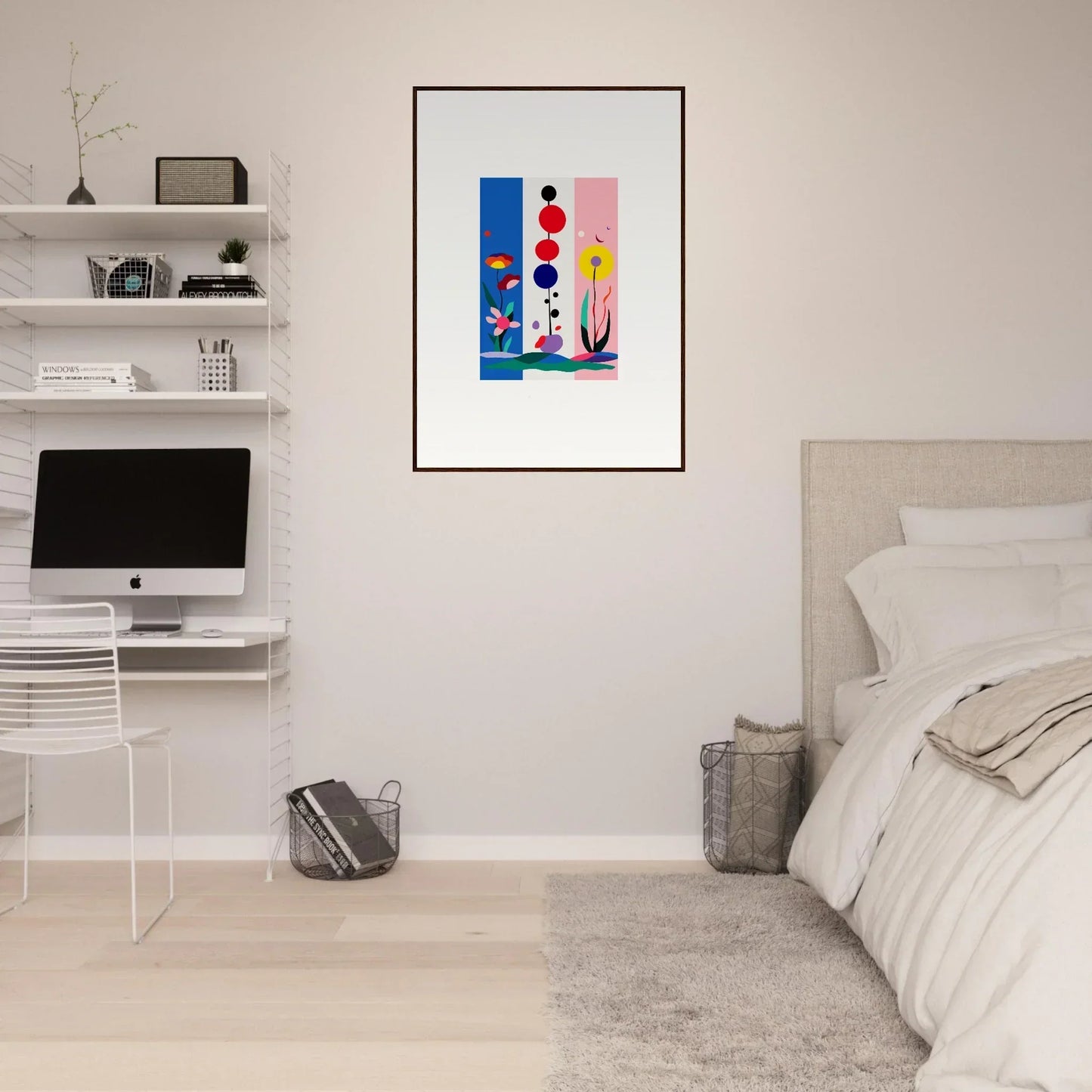 Colorful abstract Fleur Fantaisie canvas print in a black frame for room decoration