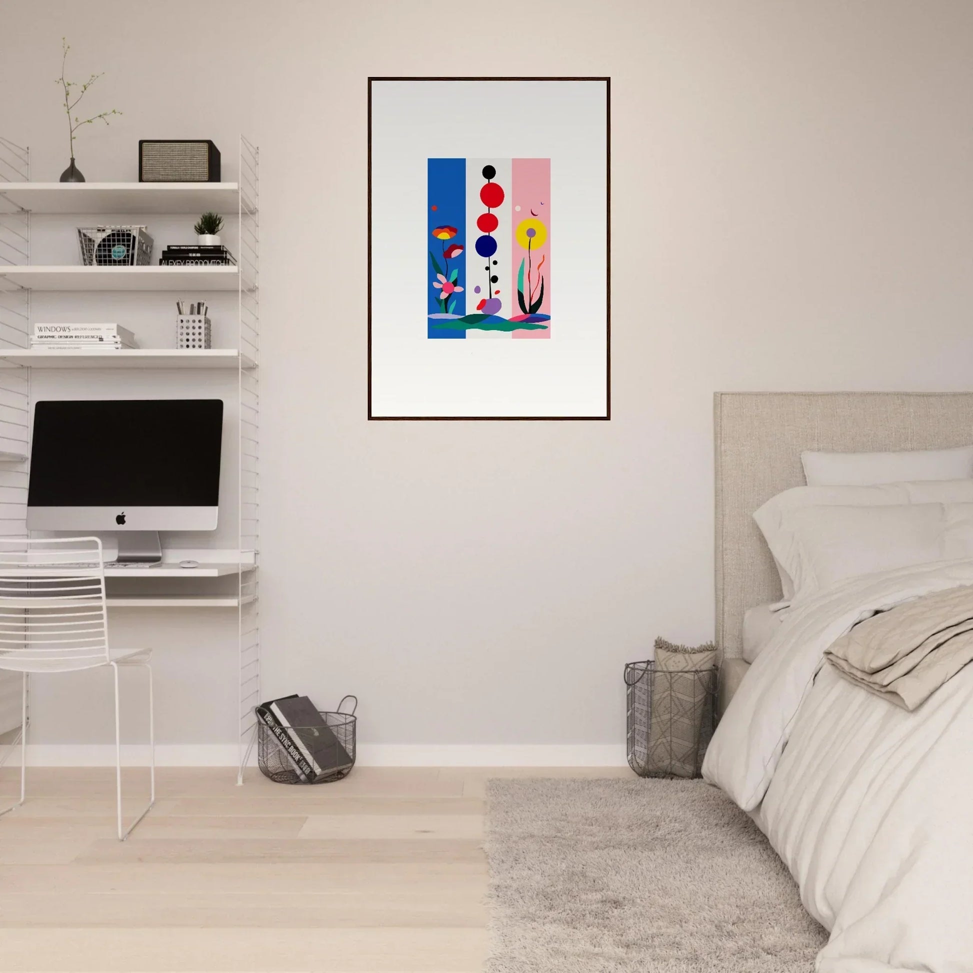 Colorful abstract Fleur Fantaisie canvas print in a black frame for room decoration