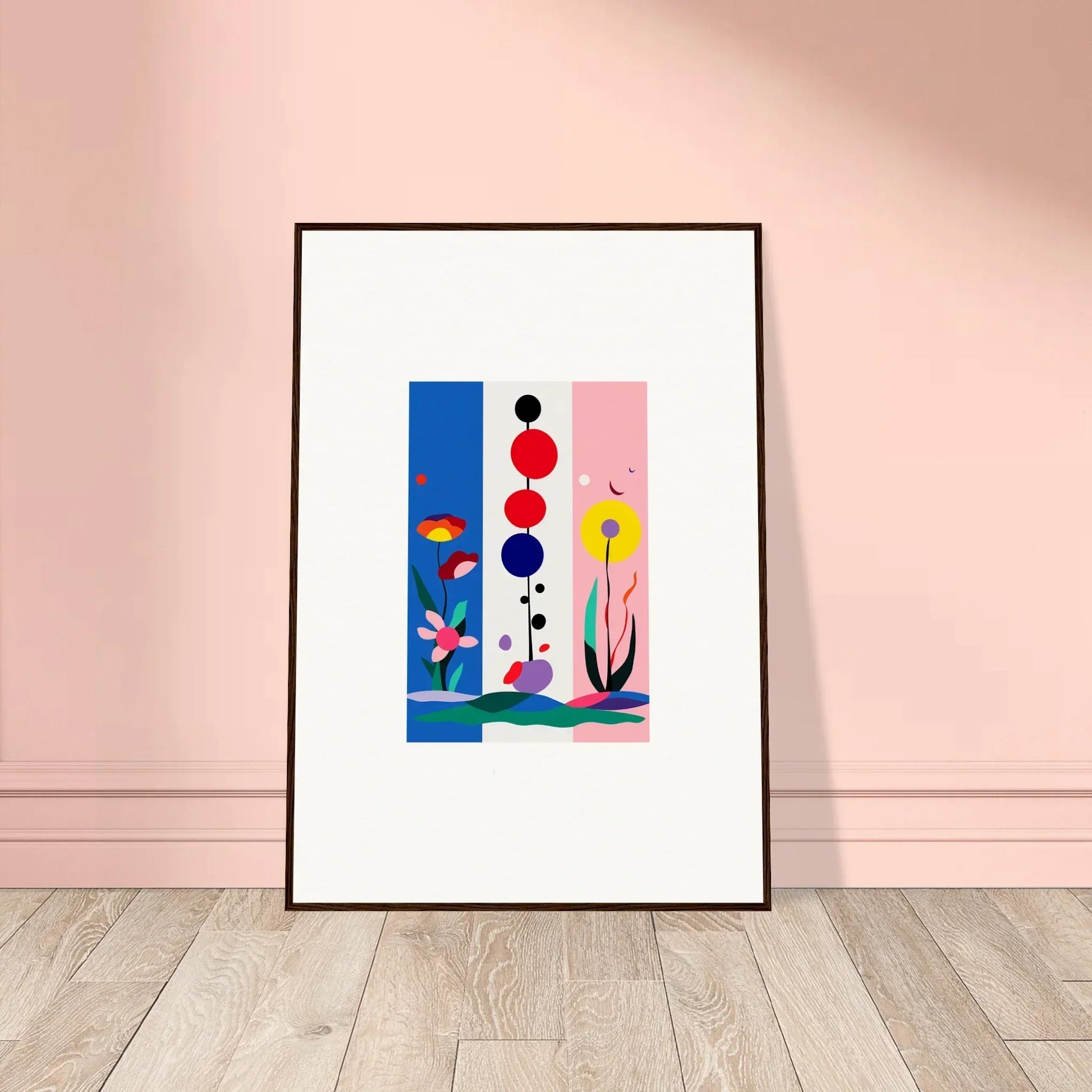 Framed Surreal Fleur Fantaisie canvas print with colorful geometric shapes for room decoration