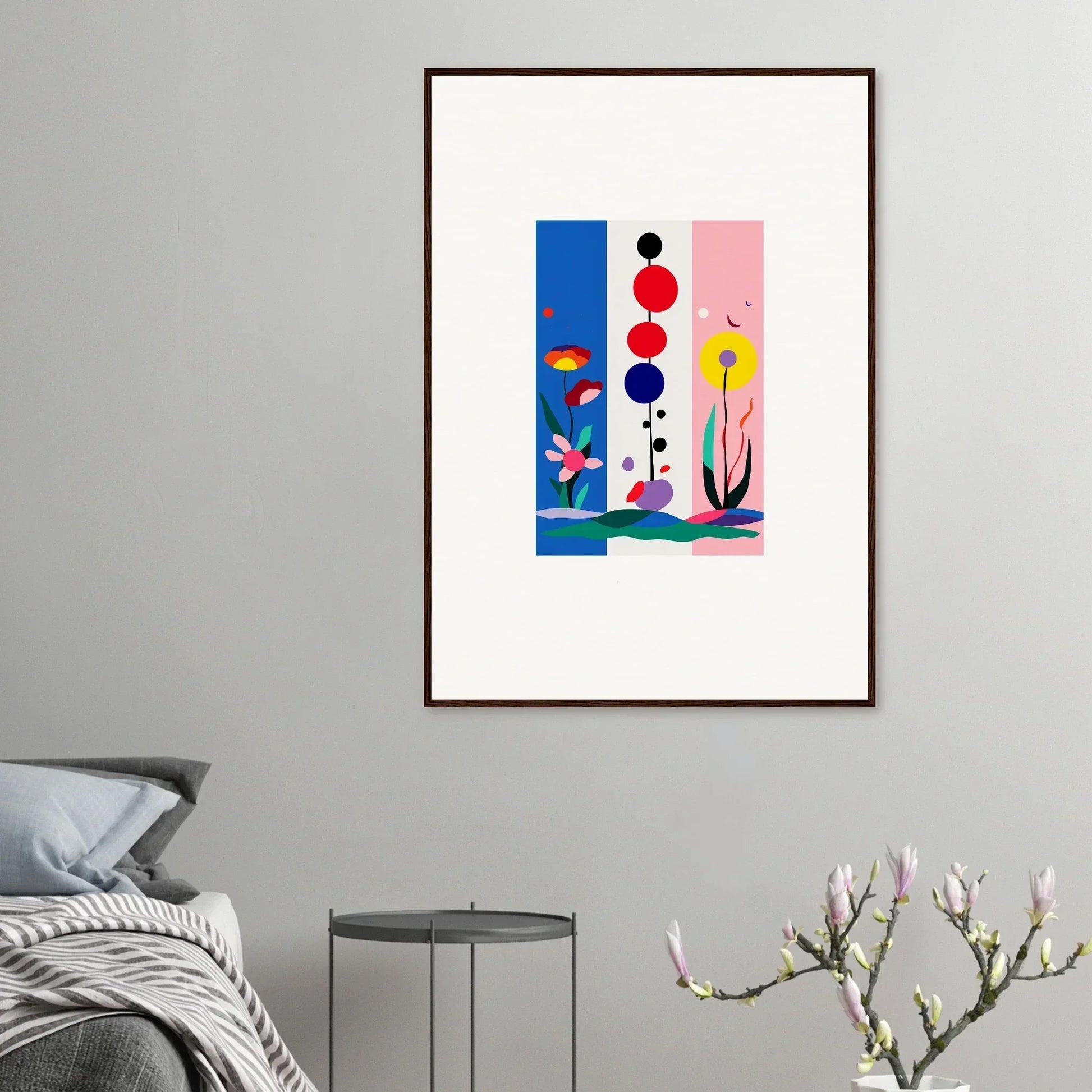 Framed Surreal Fleur Fantaisie canvas print with colorful floral and geometric panels for room decoration