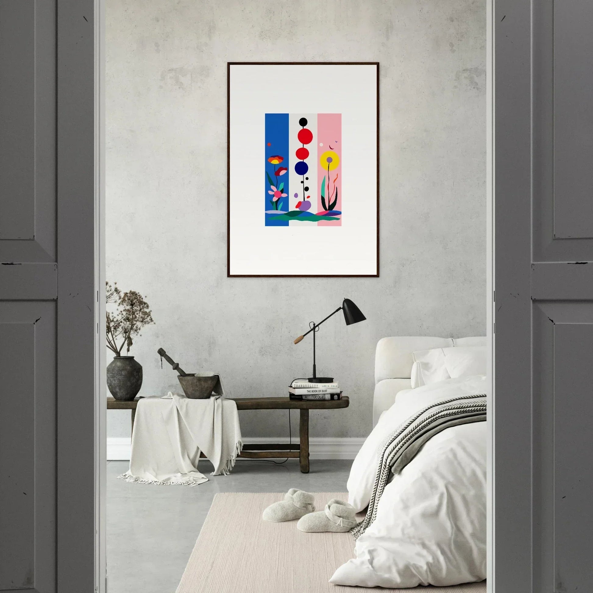 Framed Fleur Fantaisie canvas print with colorful geometric shapes for room decoration