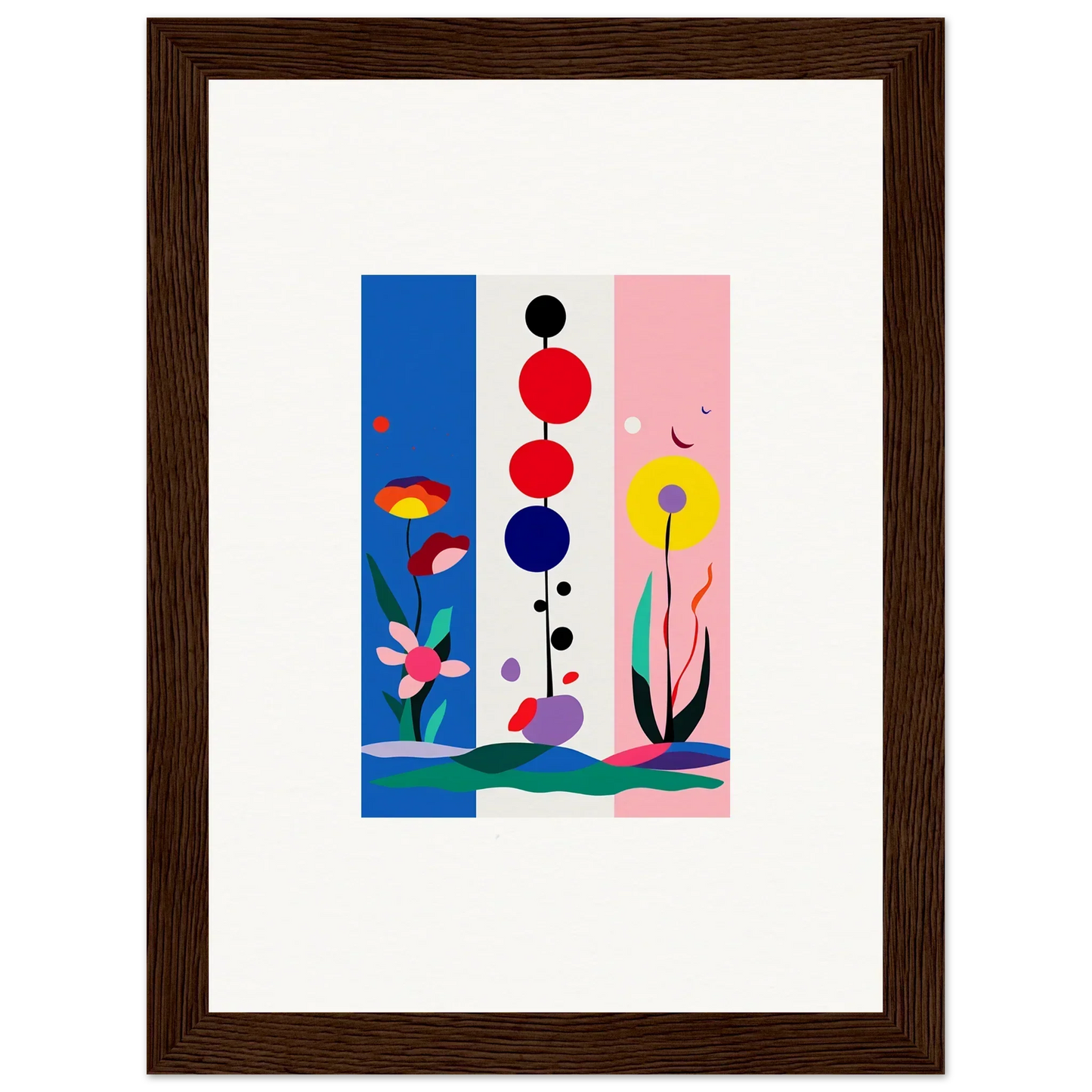 Framed canvas print of Fleur Fantaisie with colorful geometric shapes for room decoration