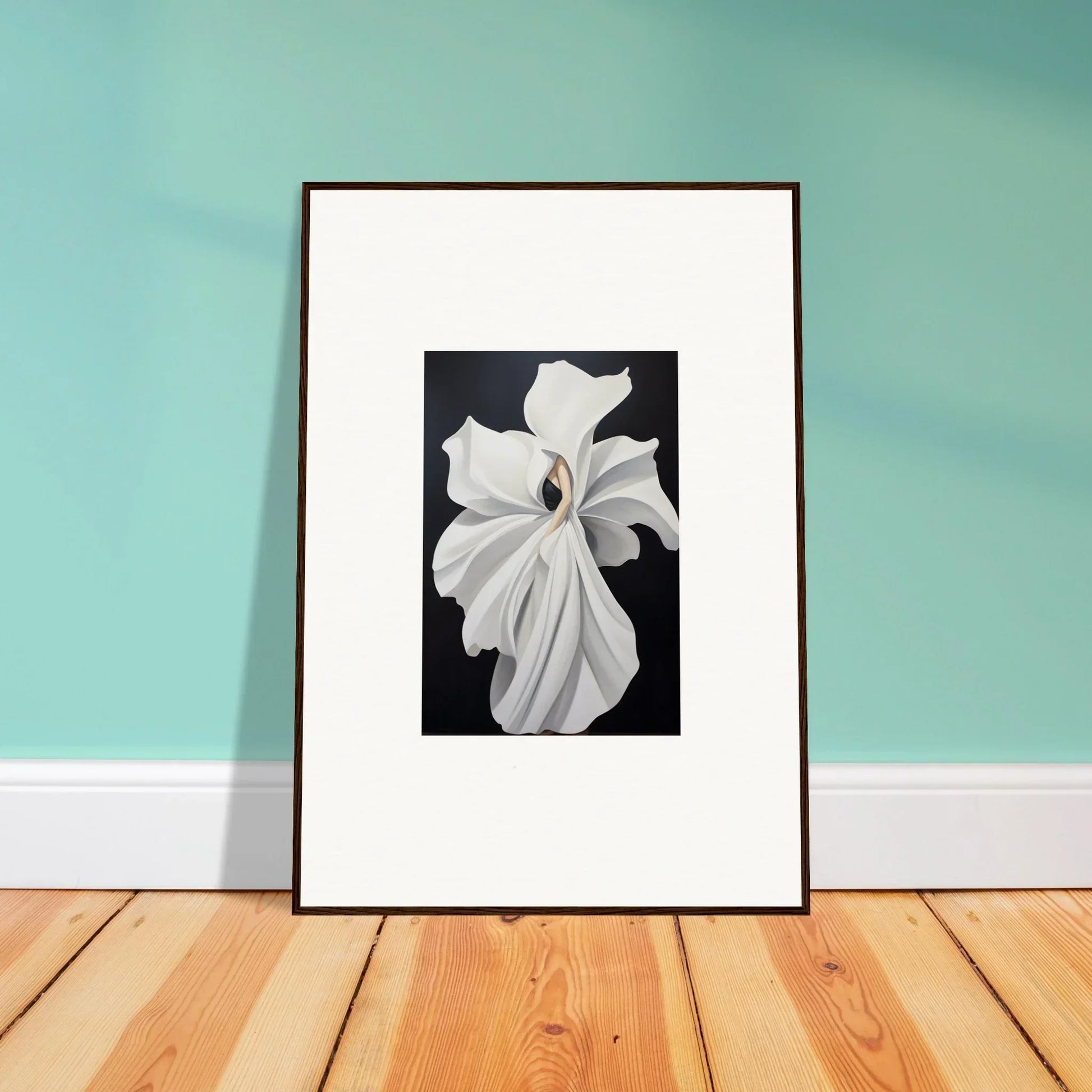 Framed wall art of a white orchid illustrating petal fluidity for stunning room decor