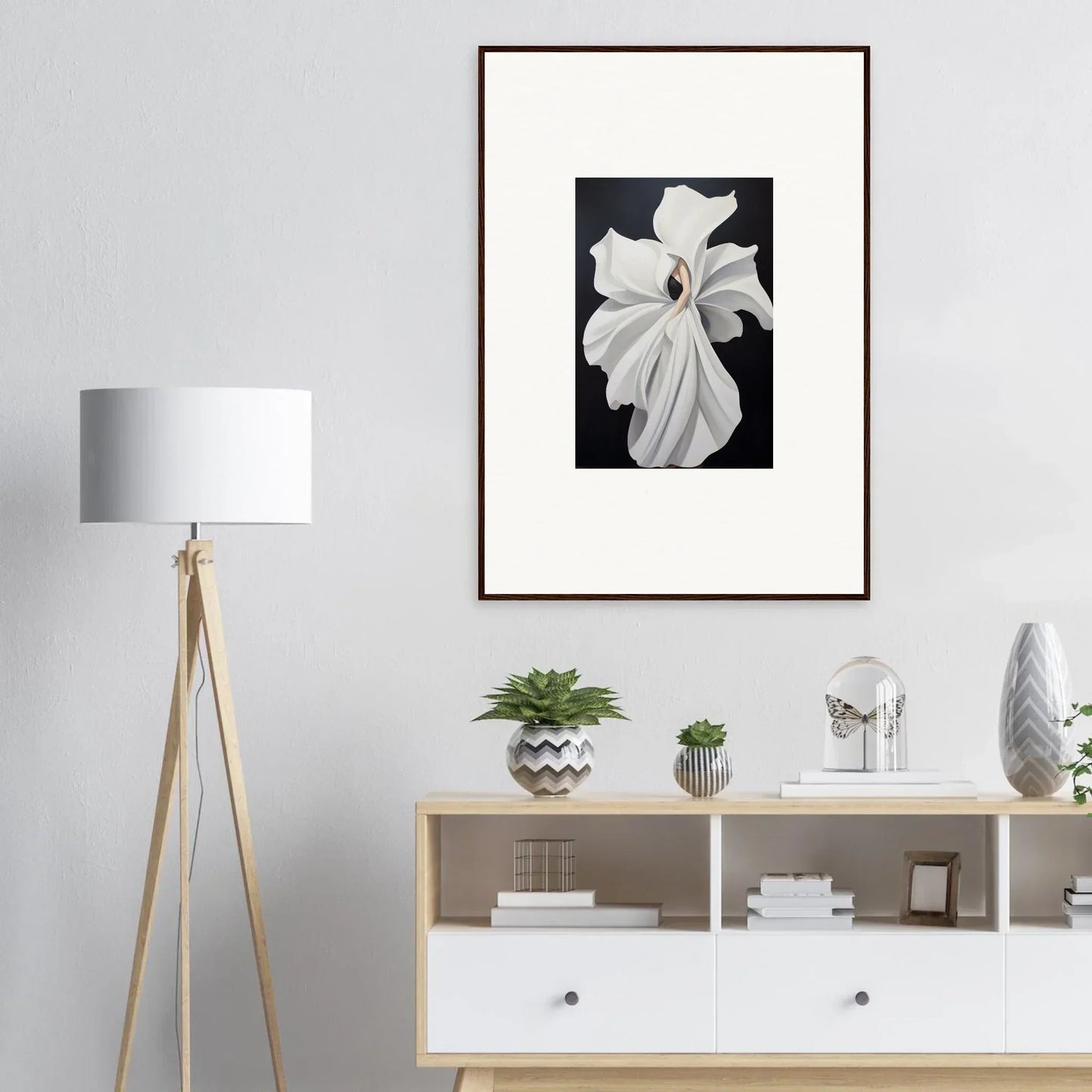 Framed black and white photograph of a magnolia flower for stylish room decor