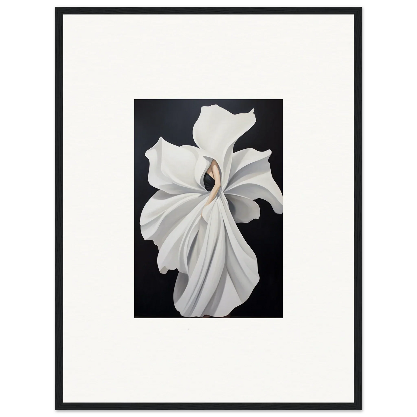 White orchid flower with ruffled petals for elegant room decor or framed wall art