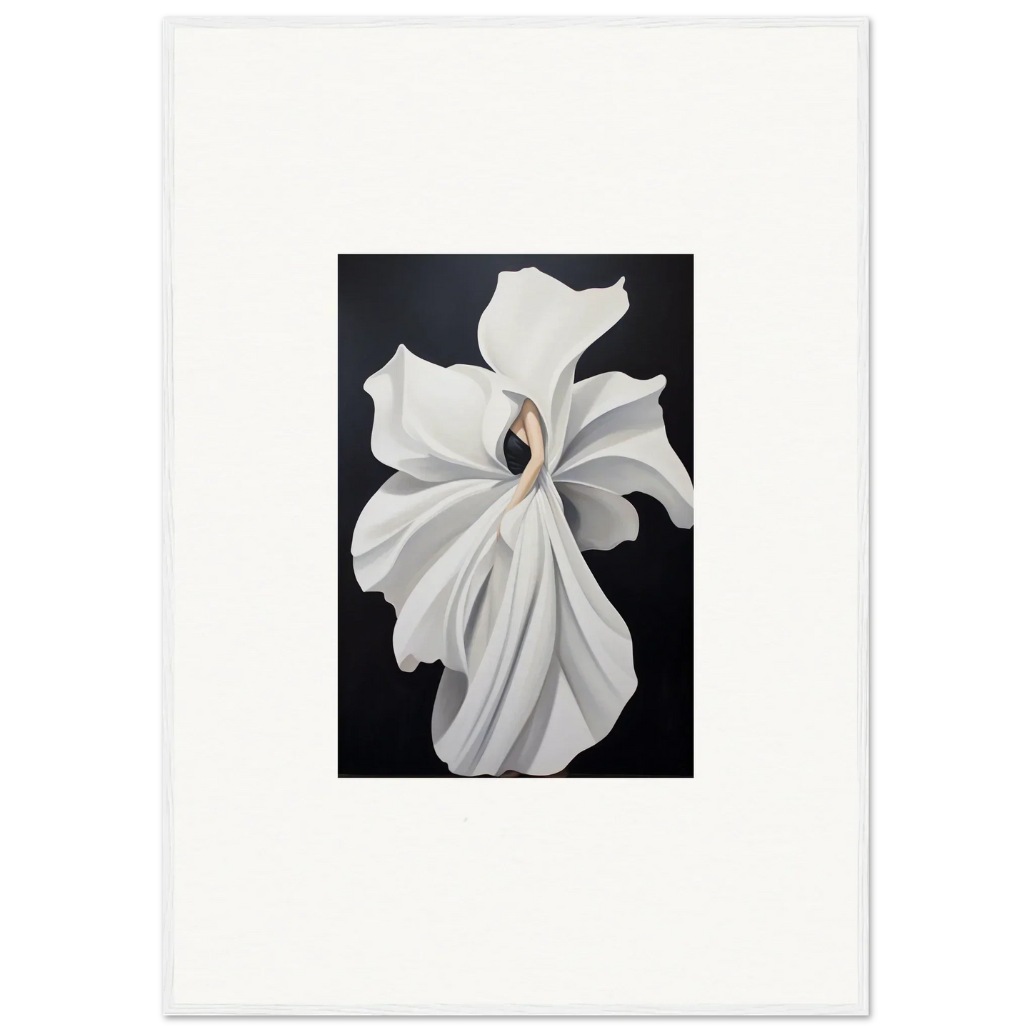 White ruffled flower on dark background, perfect for petal fluidity room decor