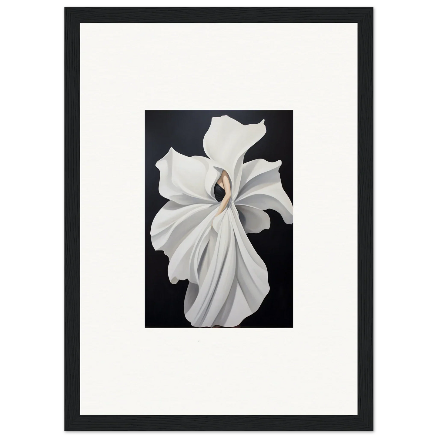 White orchid with ruffled petals highlighting petal fluidity in framed wall art