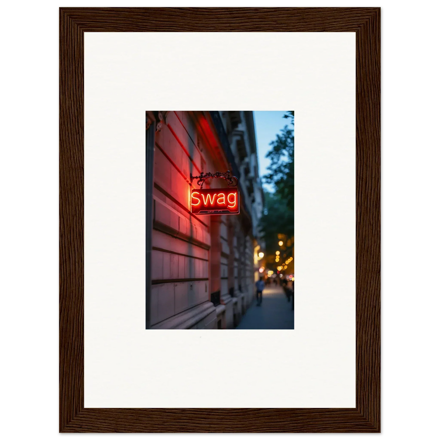 Swag neon sign on a wall, perfect for luminary illusions and room decoration vibes