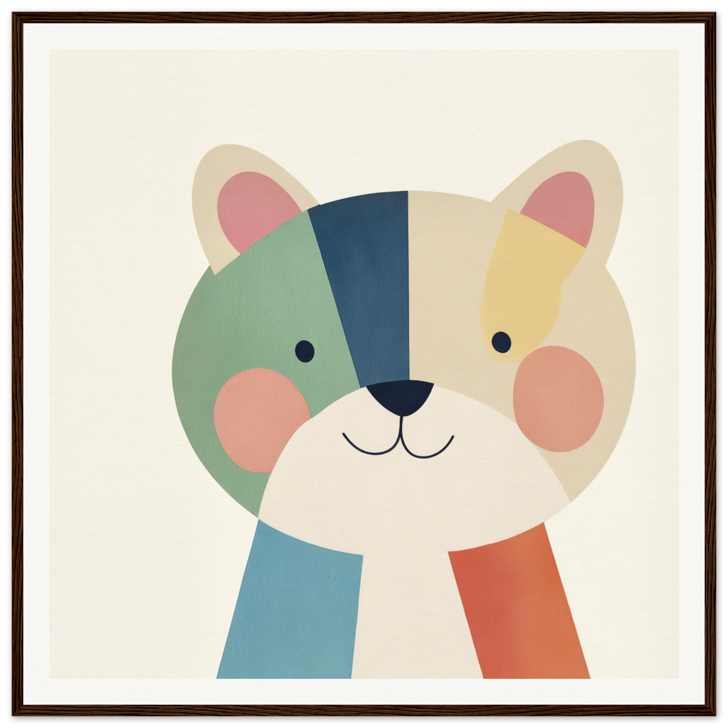 Cute cartoon cat face with pastel geometric color blocks from Teal Bear Palette