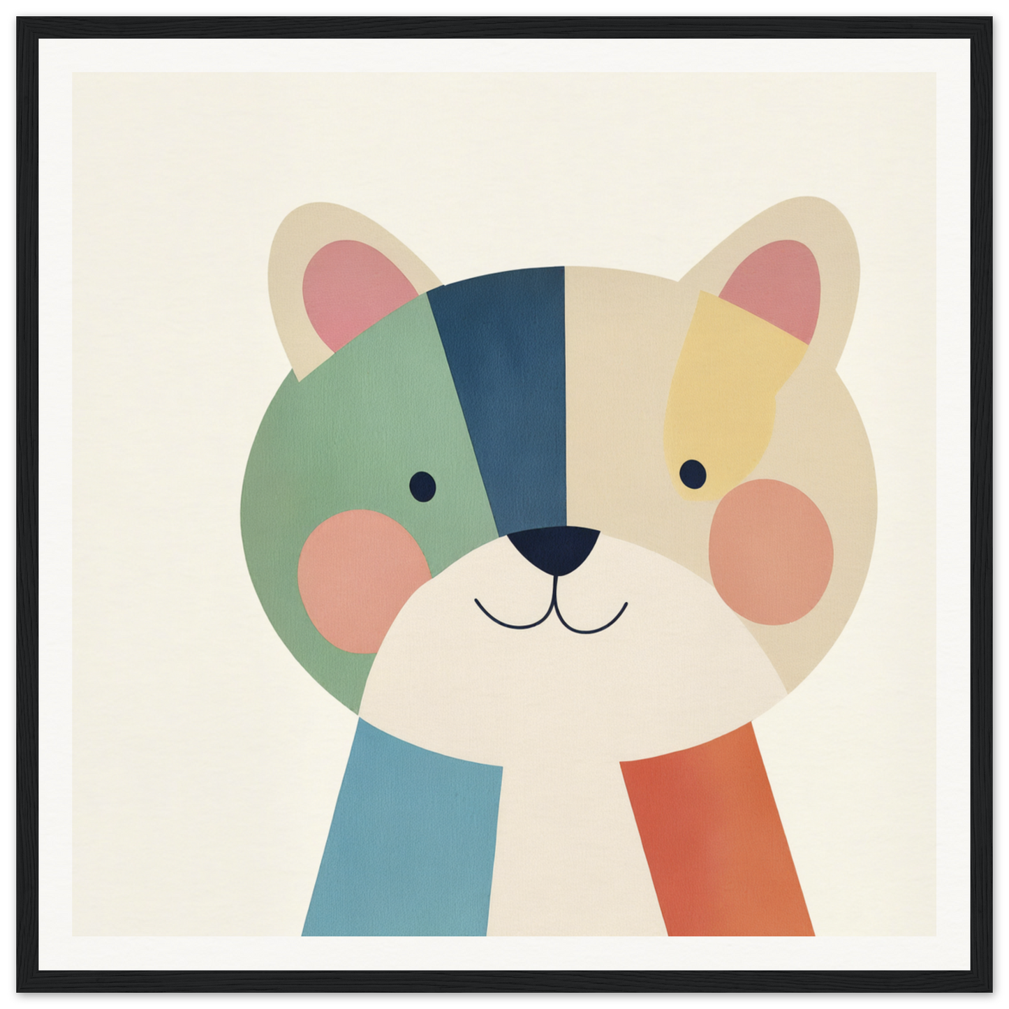 Cute cartoon cat face with geometric pastel color blocks from Teal Bear Palette