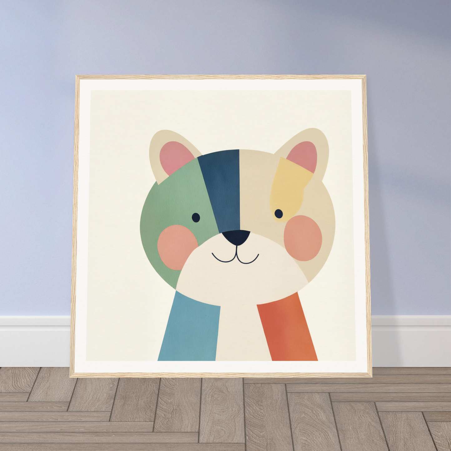 Colorful geometric illustration of a smiling bear face for Teal Bear Palette