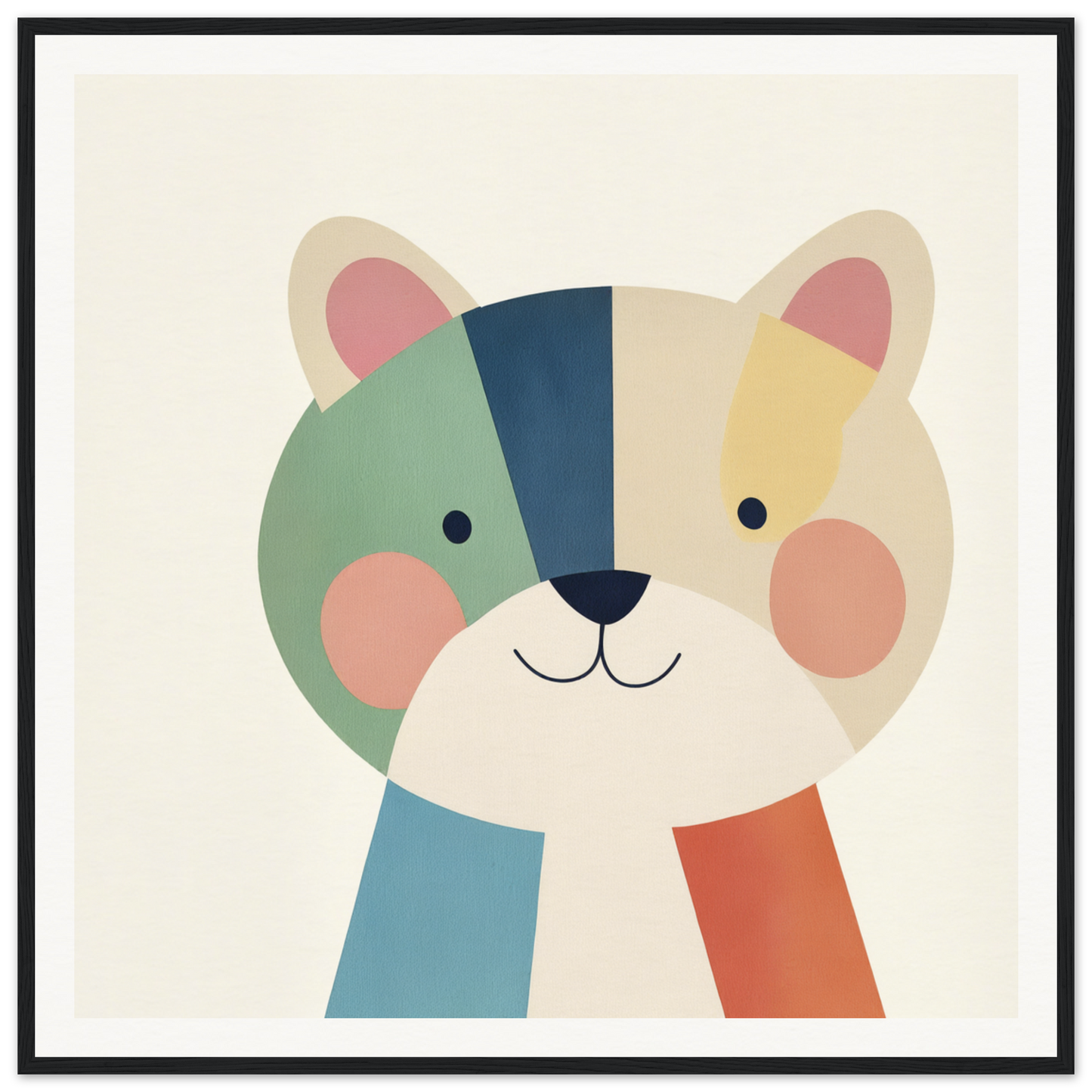 Cute cartoon cat face in pastel geometric colors from the Teal Bear Palette