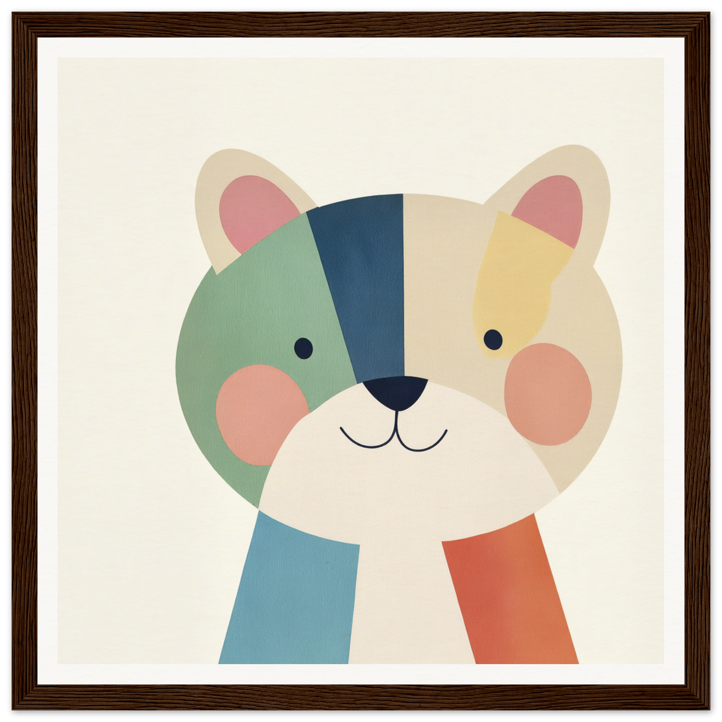Colorful geometric cat face with a gentle smile from Teal Bear Palette product