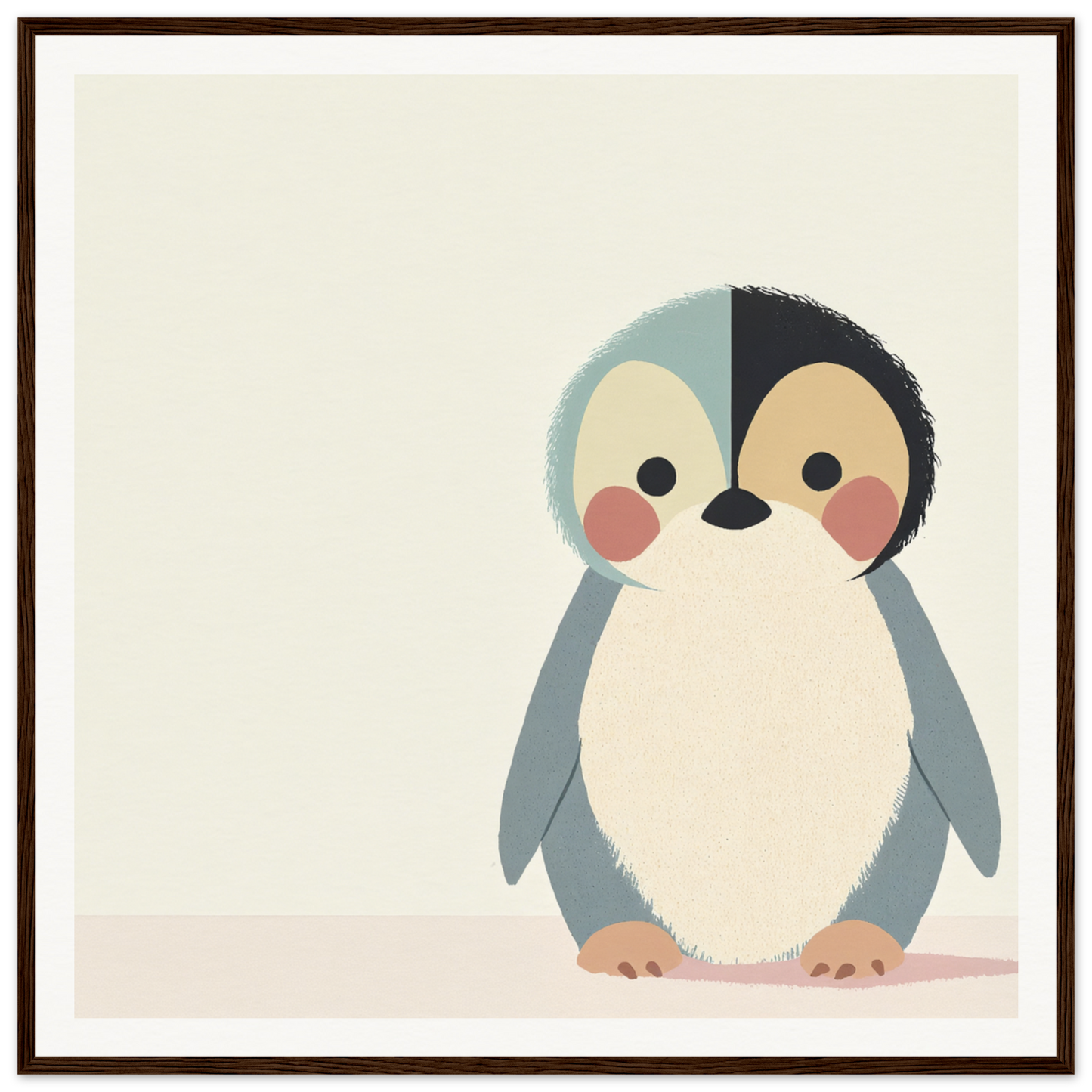 Cute cartoon penguin with rosy cheeks and round belly in Teal Reverie Tango design