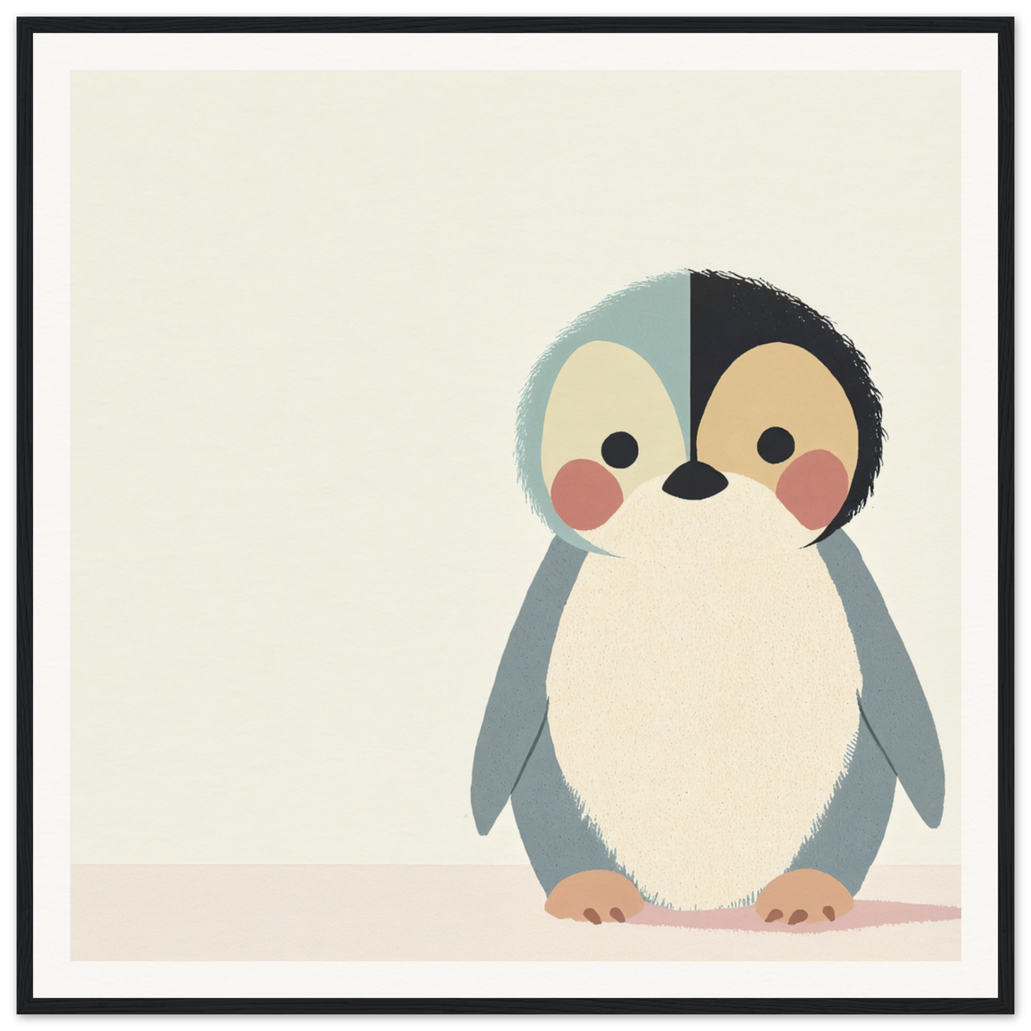 Cute cartoon penguin with rosy cheeks and round belly in Teal Reverie Tango design