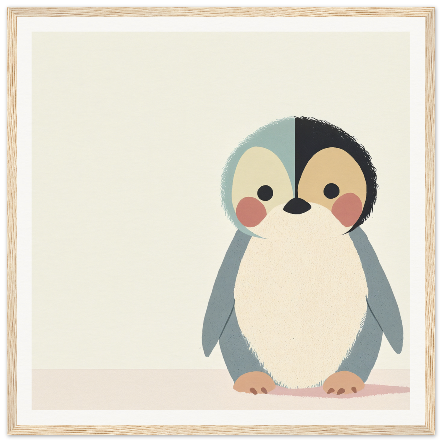 Cute cartoon penguin with rosy cheeks and round belly in Teal Reverie Tango design