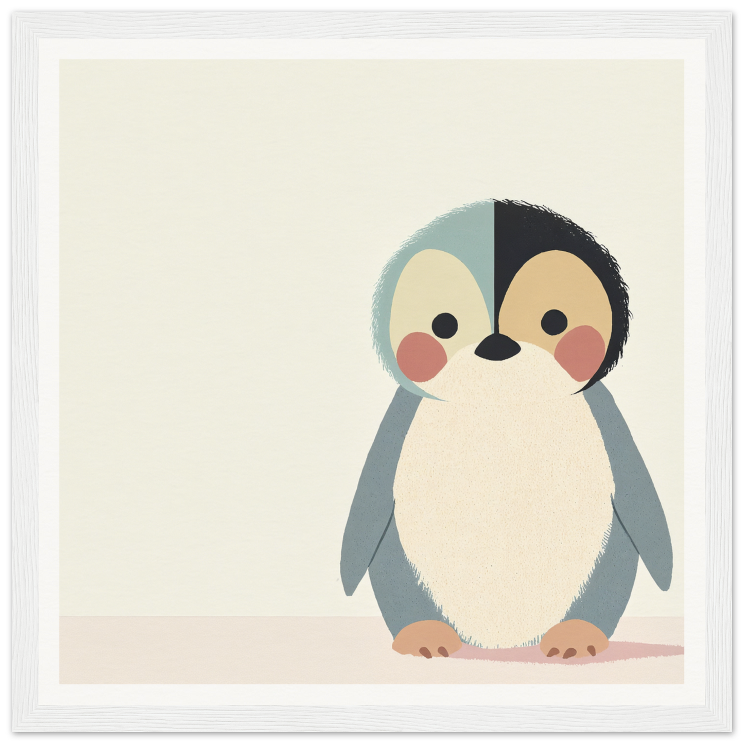 Cute cartoon penguin with rosy cheeks and a round belly in Teal Reverie Tango