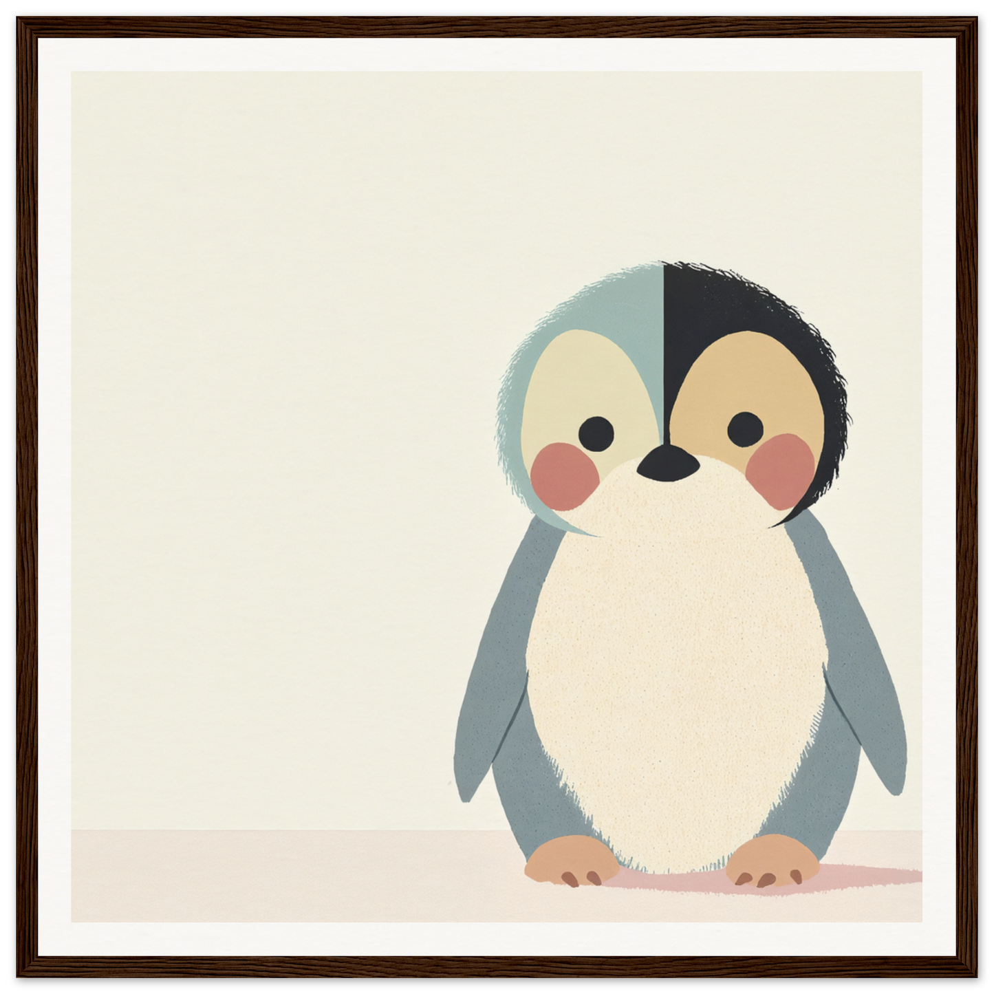 Cute cartoon penguin with rosy cheeks and round belly in Teal Reverie Tango design