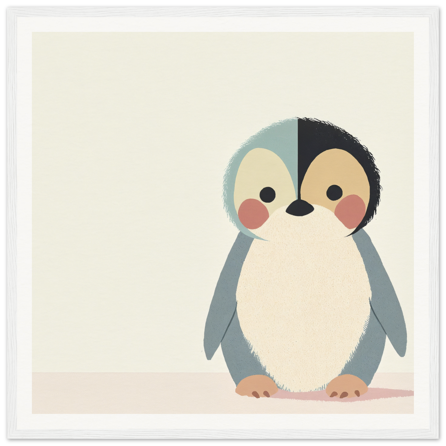 Cute cartoon penguin with rosy cheeks and round belly in Teal Reverie Tango design