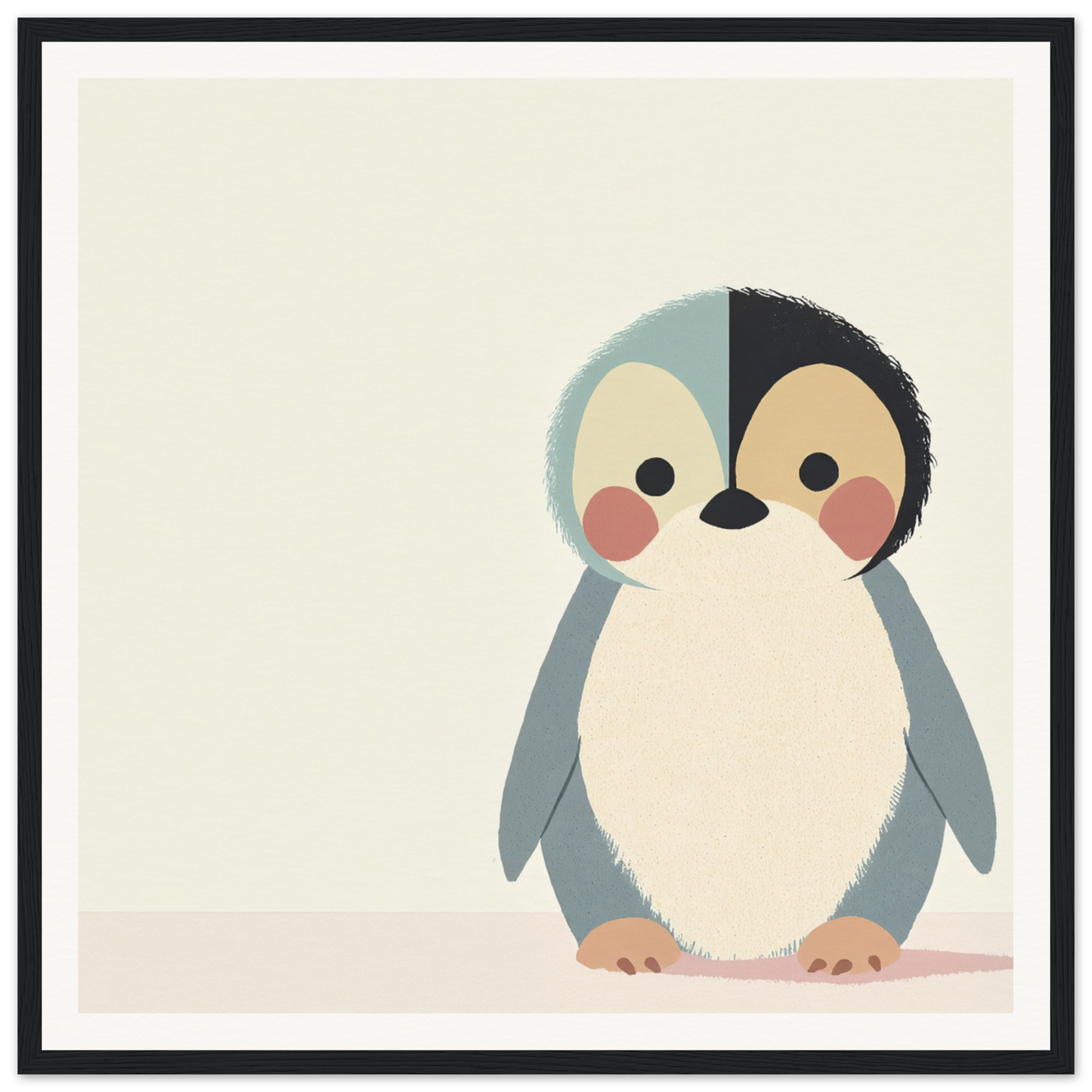 Cute cartoon penguin with rosy cheeks and round belly in Teal Reverie Tango design