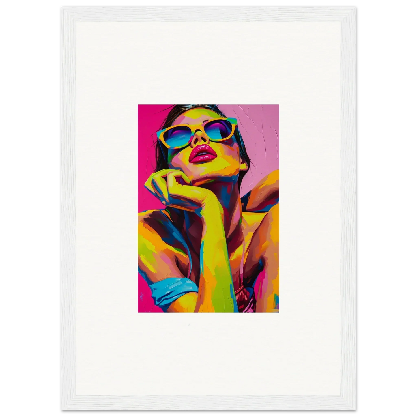 Colorful pop art portrait with sunglasses for stylish room decor and framed wall art