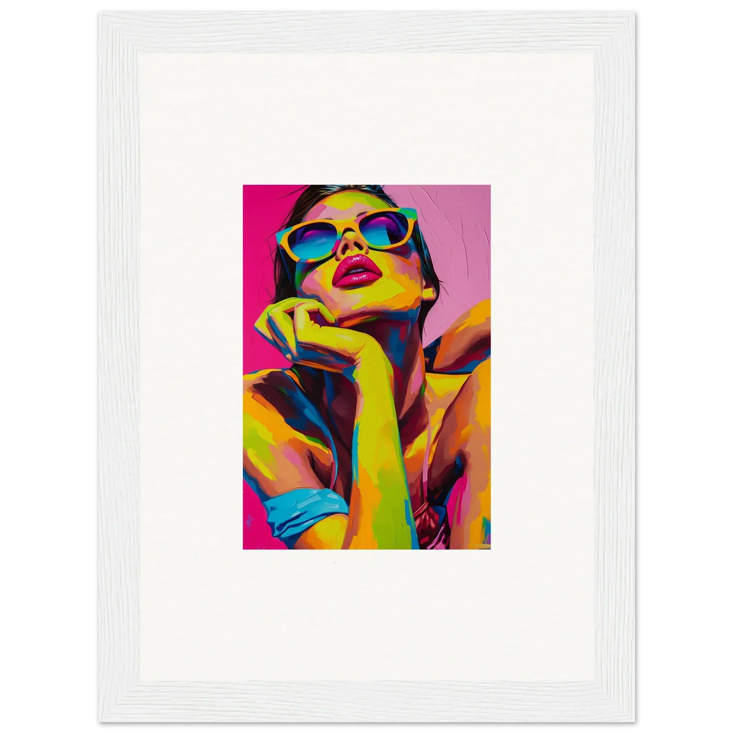 Colorful pop art portrait of a person in sunglasses for daydream ecstasy room decor