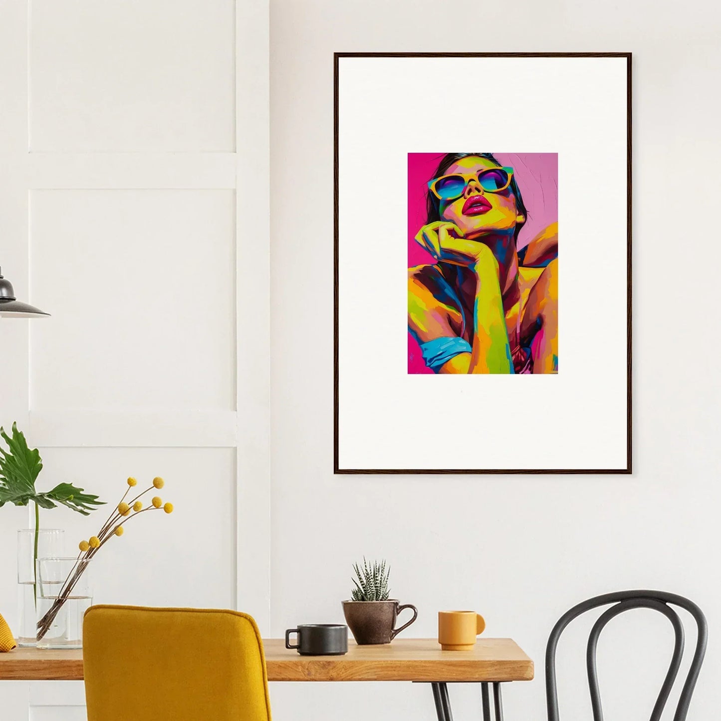 Framed wall art of colorful pop art portrait embodying Daydream Ecstasy for room decor