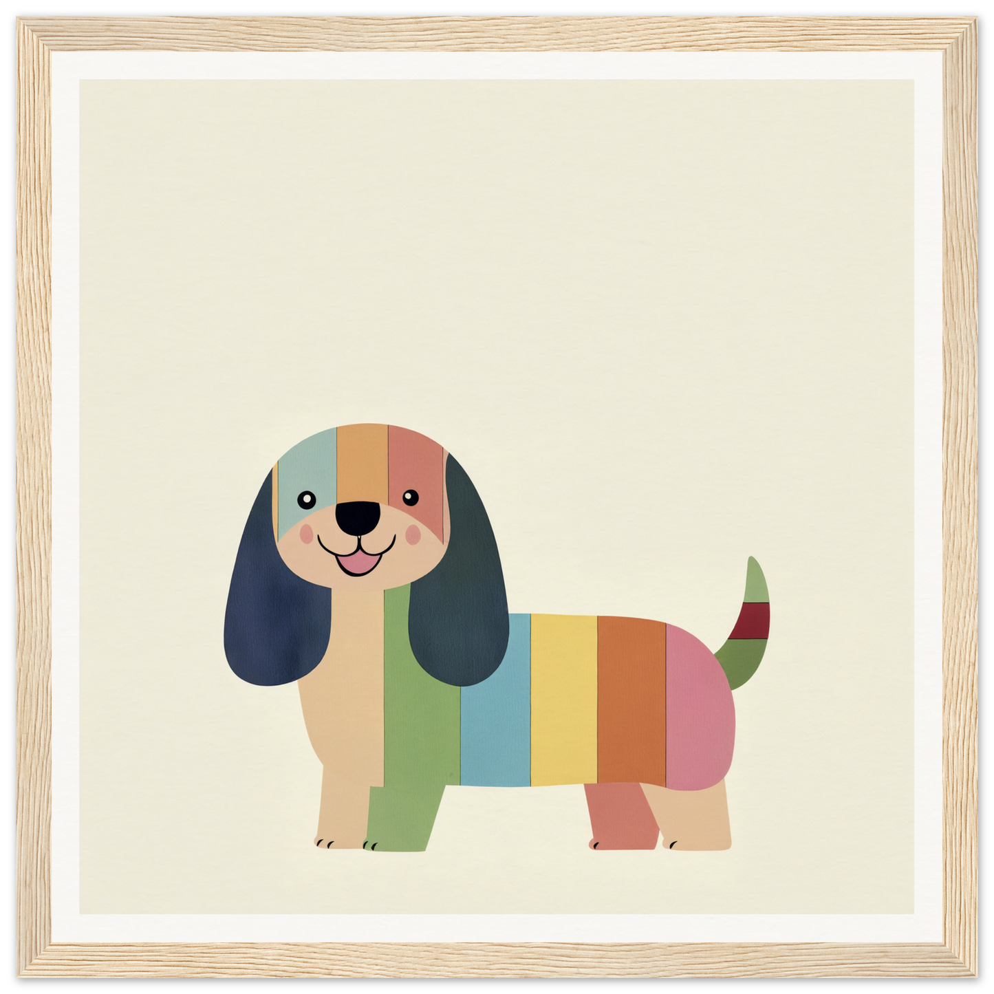 Colorful cartoon Technicolor Dog dreaming with long floppy ears and a striped body pattern