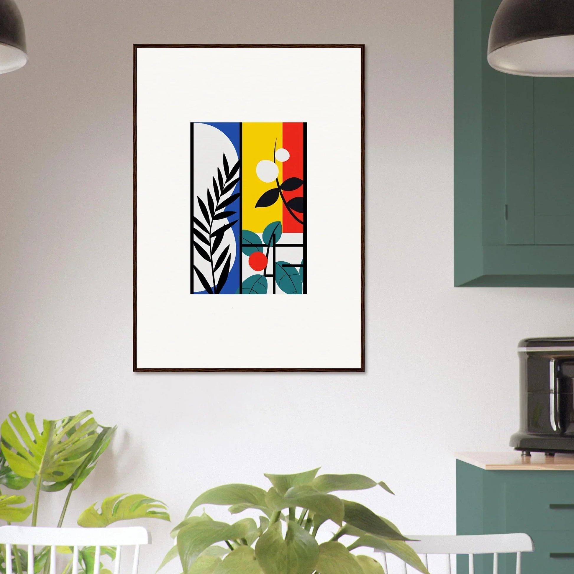 Framed canvas print of Technicolor Dreamfolk Blooming with vibrant geometric shapes