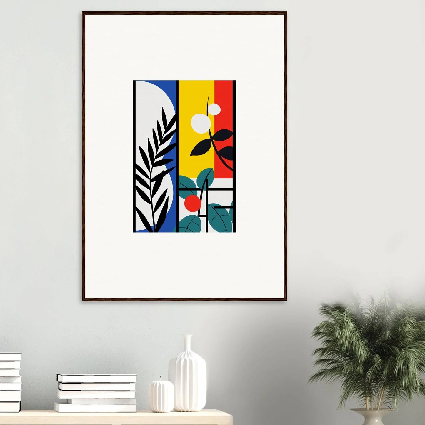 Framed abstract canvas print of colorful geometric shapes for dreamfolk blooming room decoration