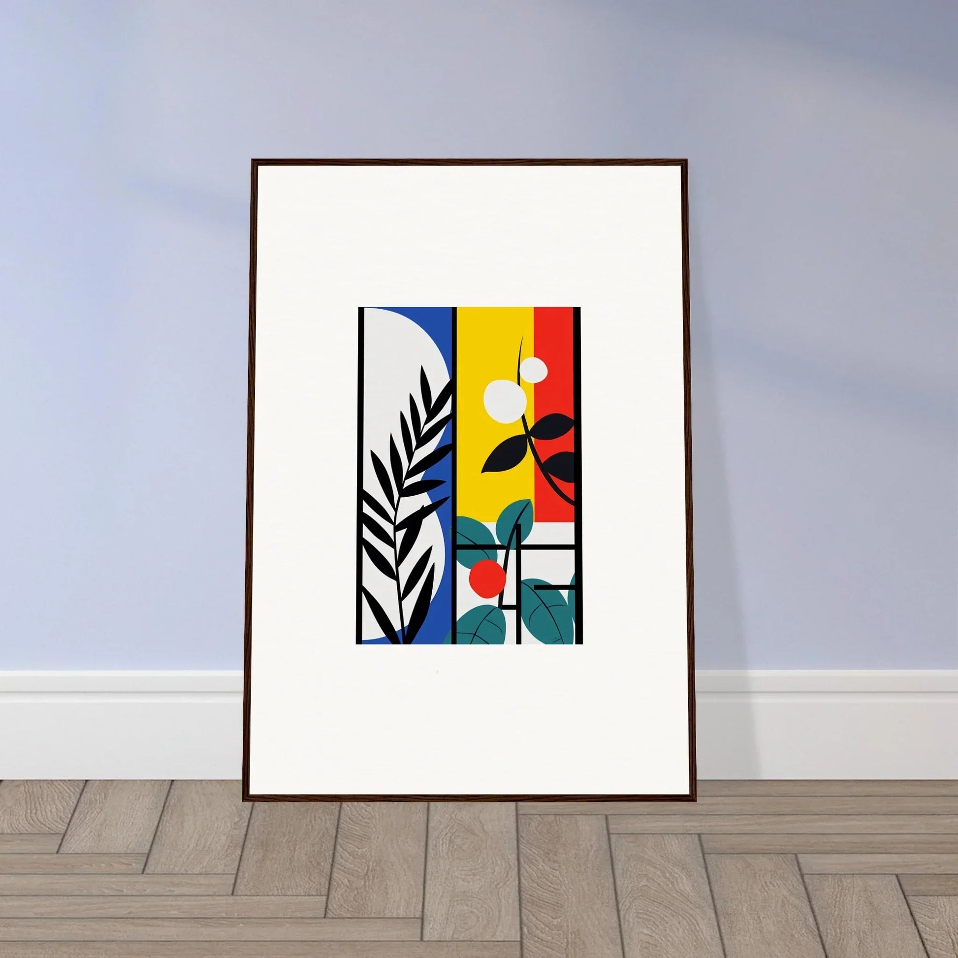 Framed abstract canvas print of Dreamfolk Blooming with colorful shapes for room decoration