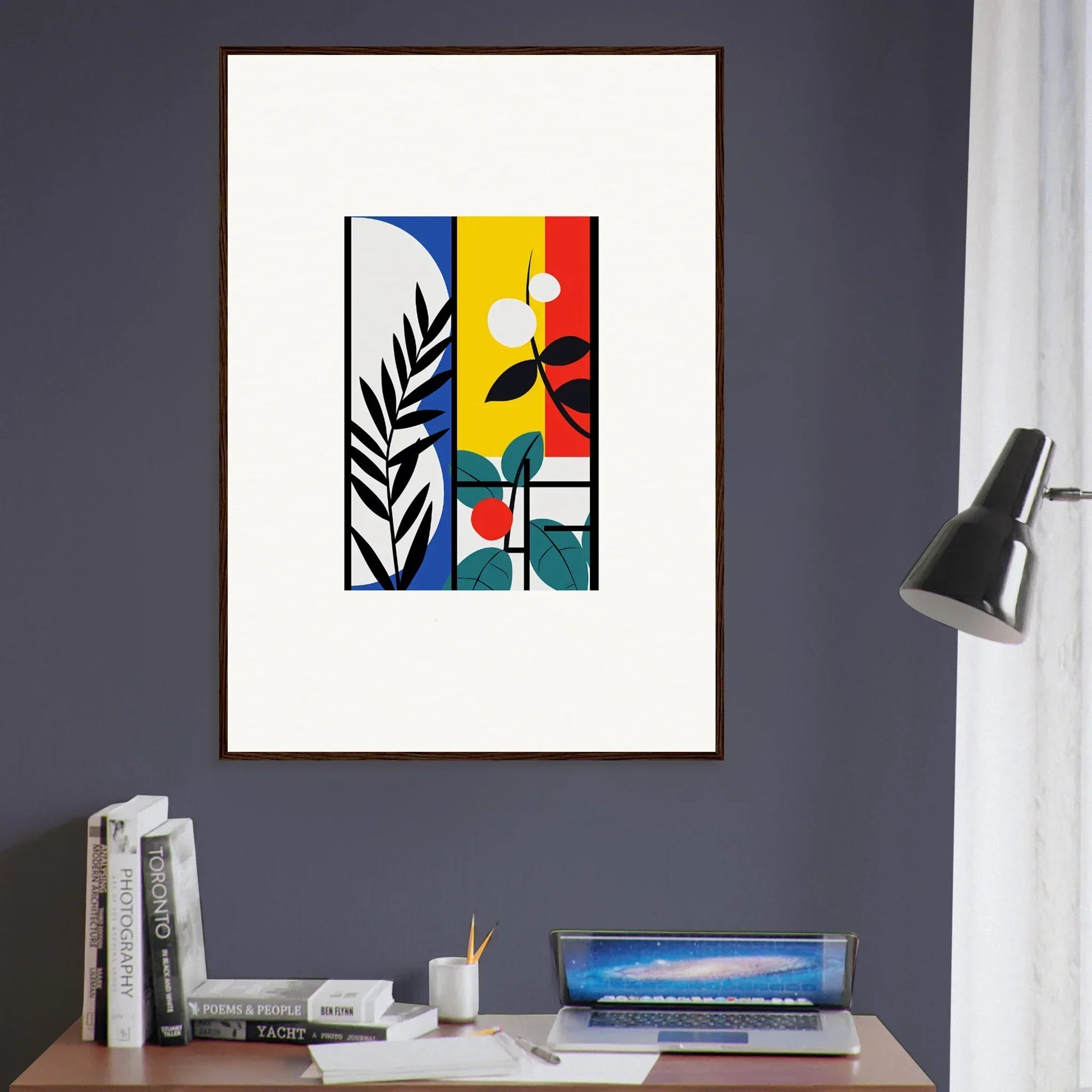 Framed canvas print of Dreamfolk Blooming with colorful geometric shapes and plants