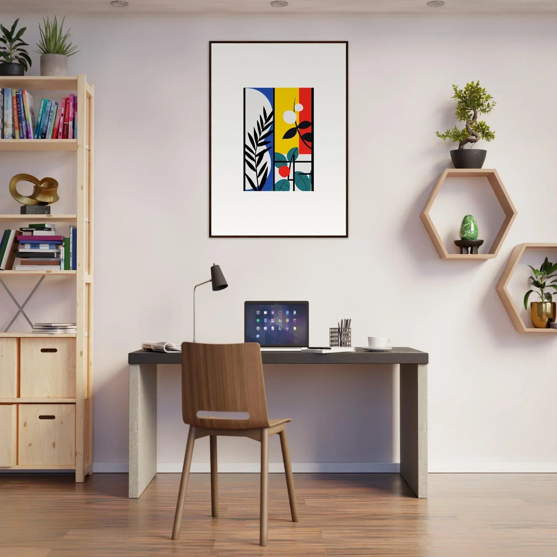 Modern home office with Dreamfolk Blooming decor and stylish workspace setup