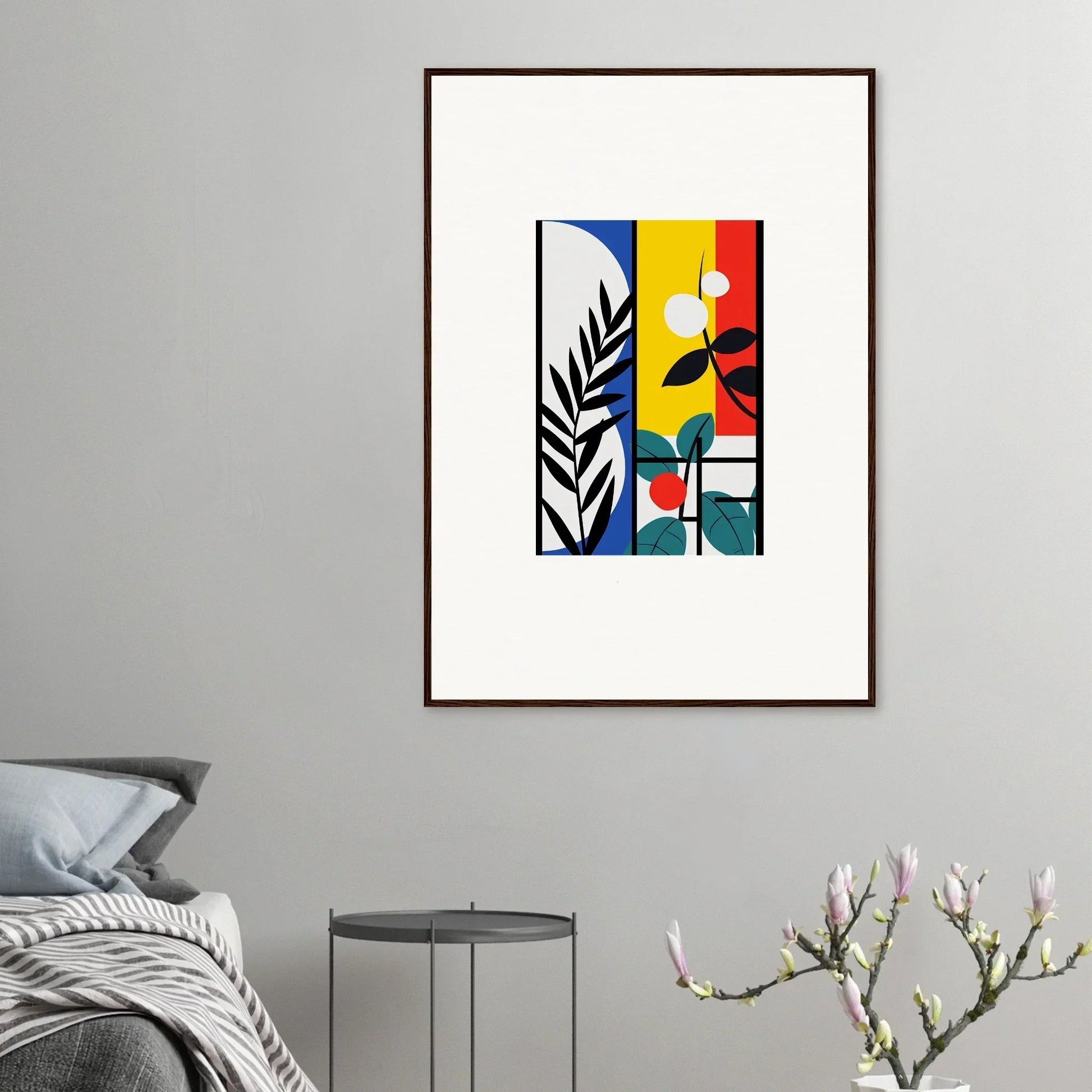 Framed canvas print of Dreamfolk Blooming with colorful shapes for vibrant room decoration