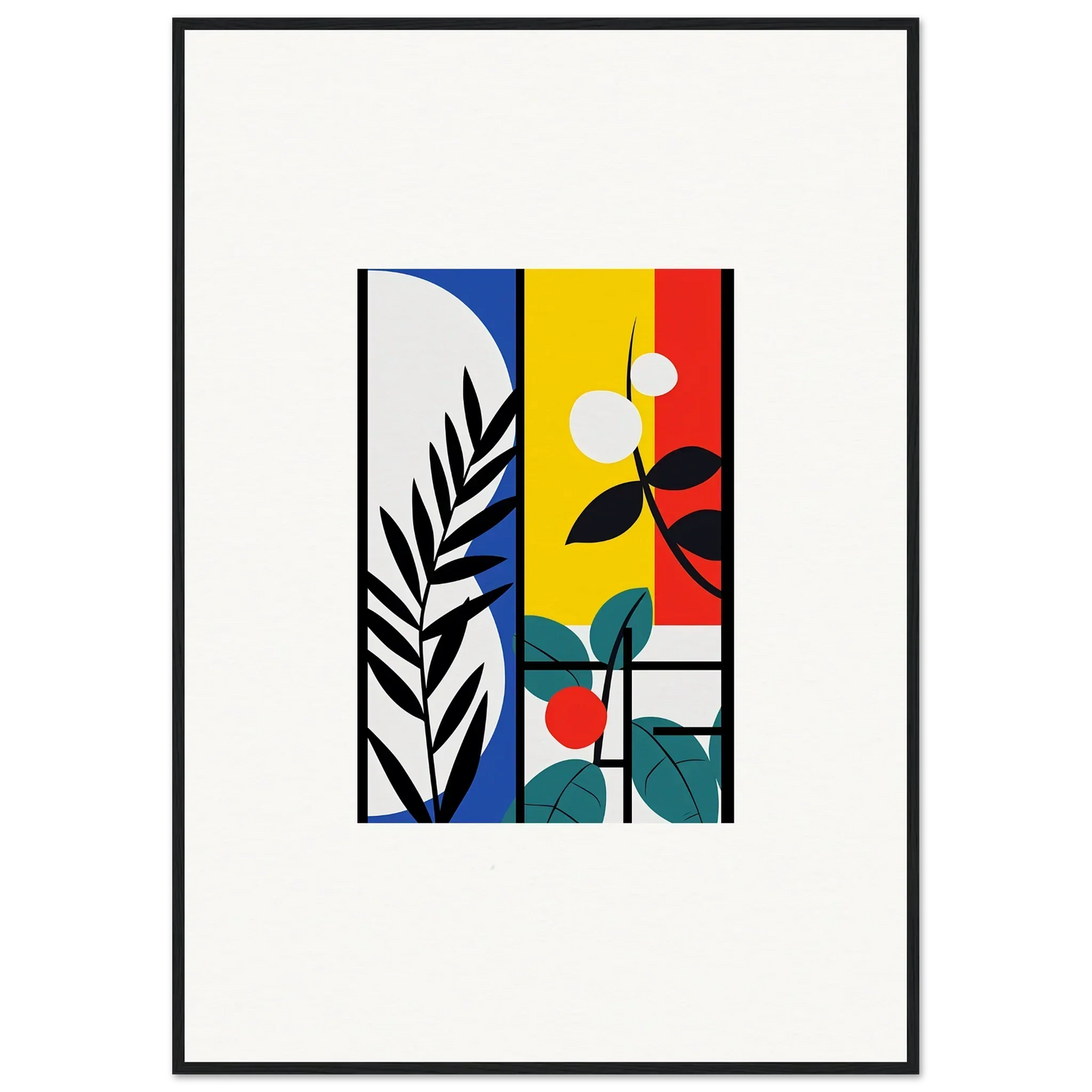 Abstract geometric artwork with colorful plant shapes for a dreamy room decoration canvas print