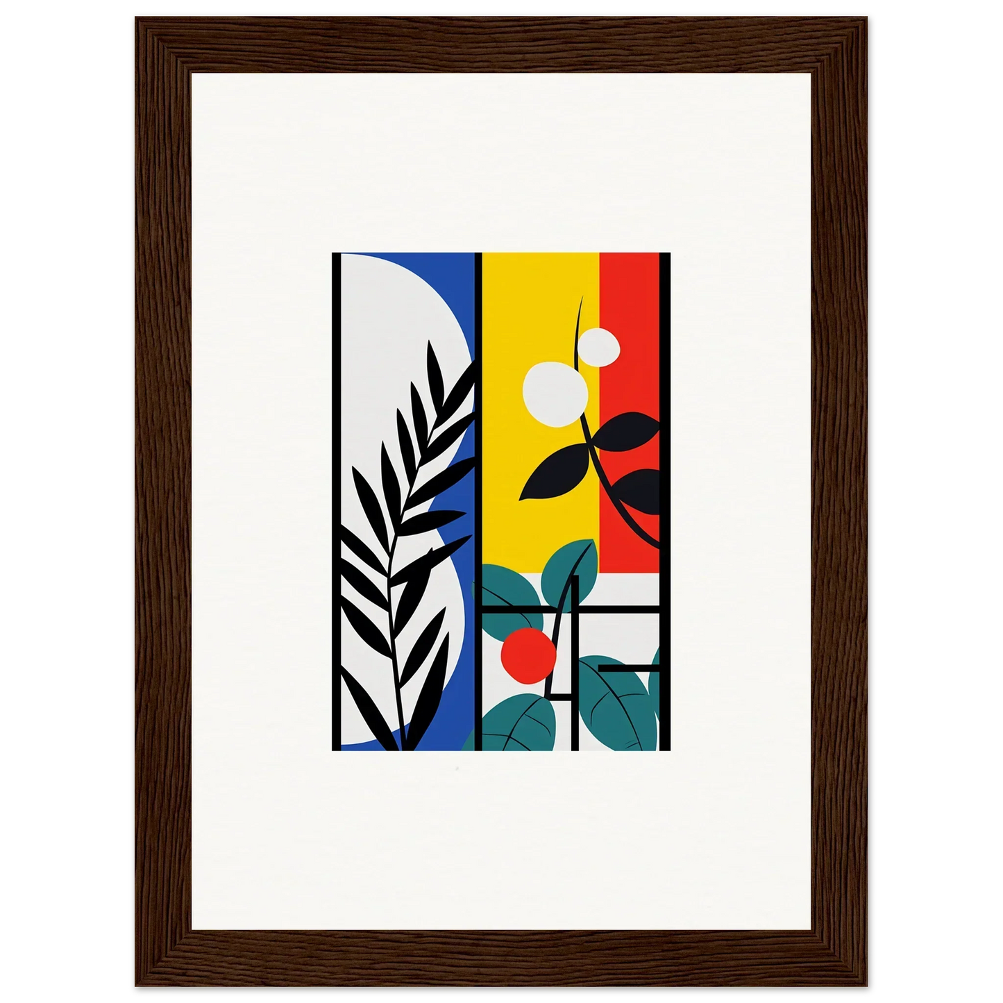 Colorful geometric canvas print with dreamy plant elements for fun room decoration