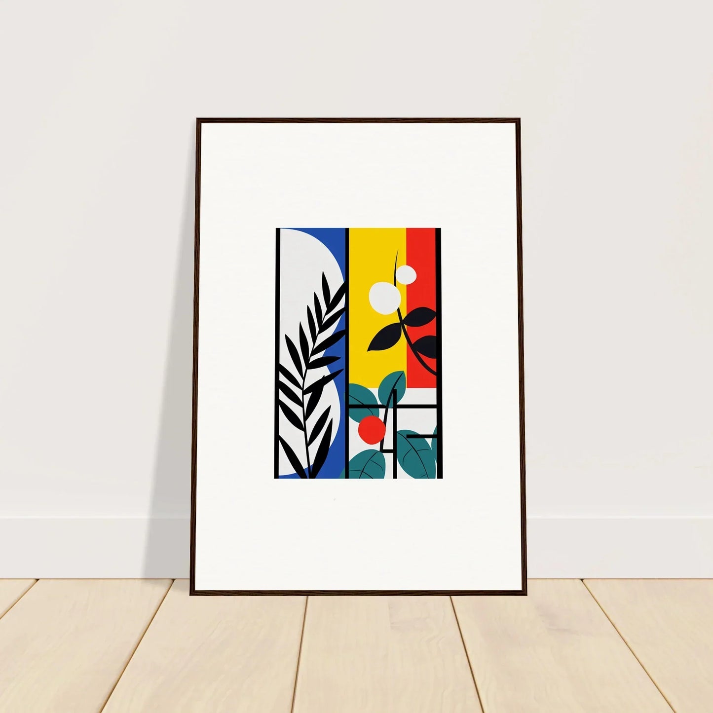 Framed abstract canvas print, Technicolor Dreamfolk Blooming, vibrant room decoration