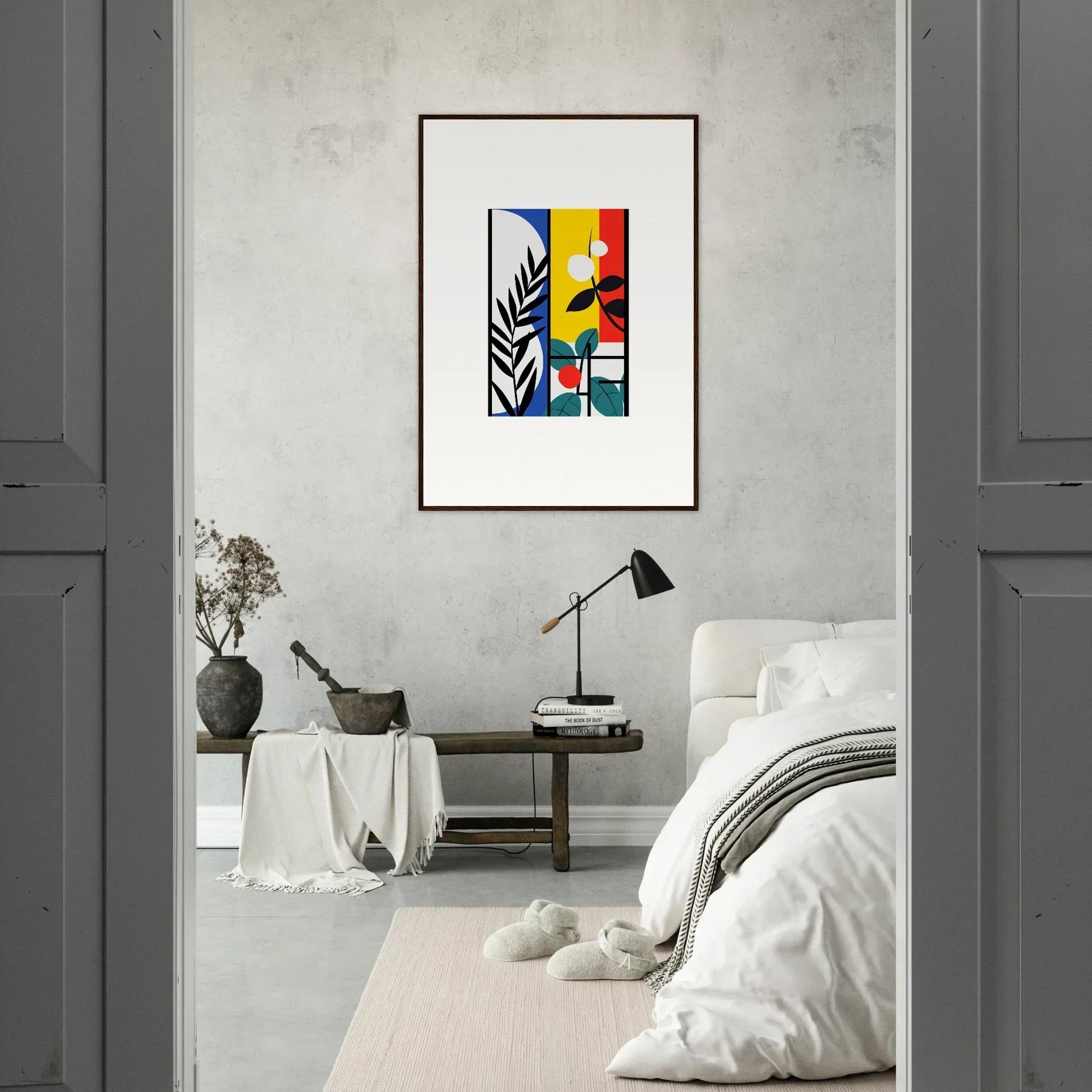 Colorful geometric canvas print with a plant silhouette for vibrant Dreamfolk Blooming decor