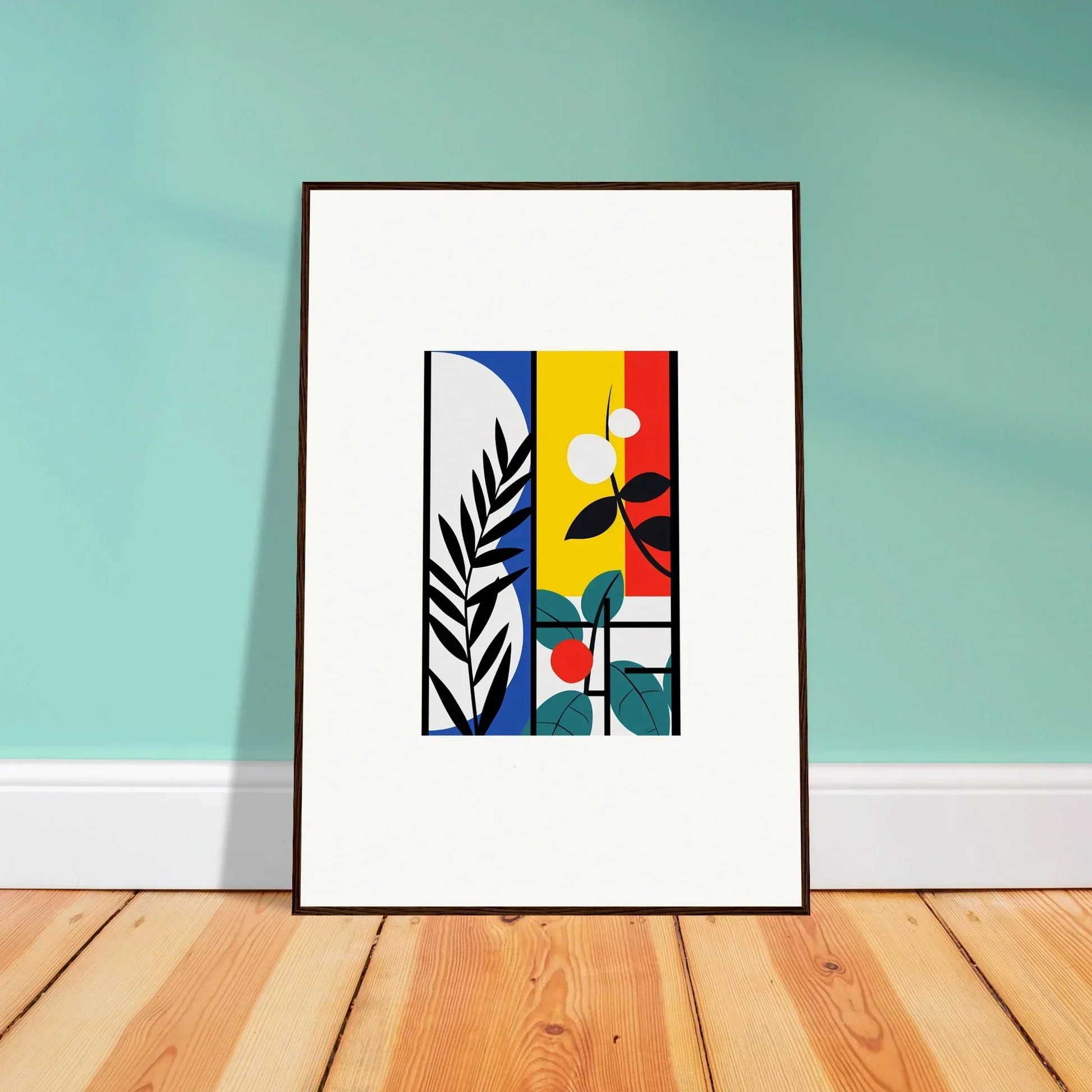 Framed abstract canvas print of Dreamfolk Blooming with colorful shapes for cool room decoration